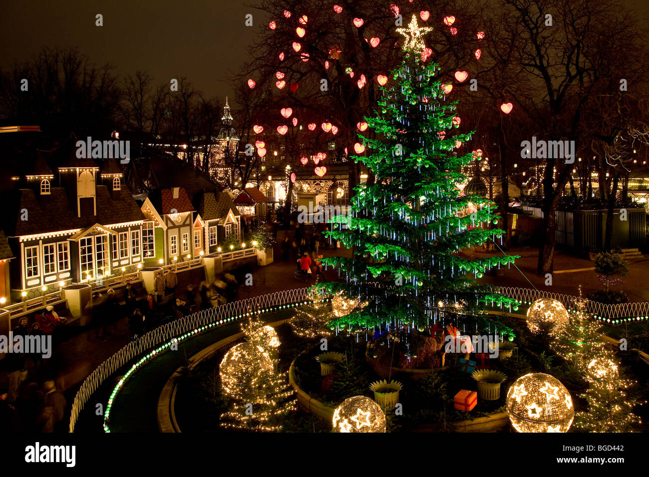 Christmas tree in Tivoli, Copenhagen, Denmark, Europe Stock Photo ...