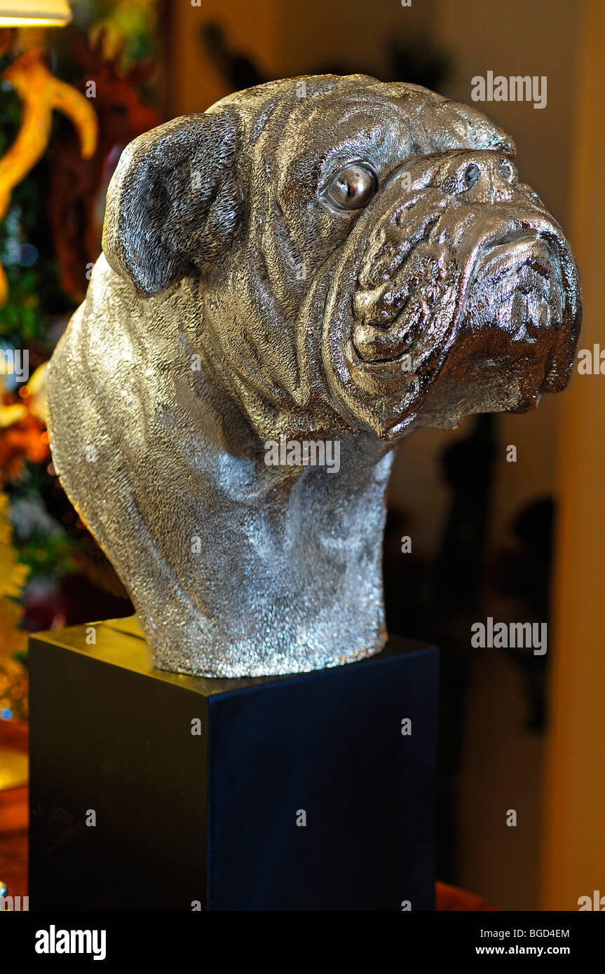 Silver bust of a bulldog, Villa Ambiente, Im Weller, Nuremberg, Middle Franconia, Bavaria, Germany, Europe Stock Photo