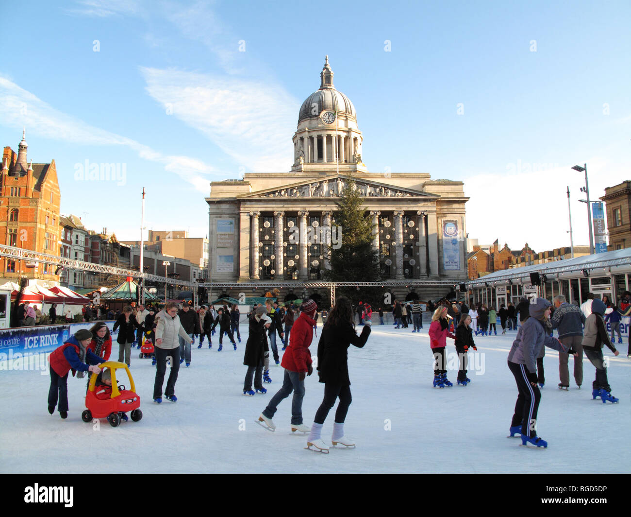 Outdoor ice rink, Old Market Square, Nottingham, England, U.K. Stock Photo