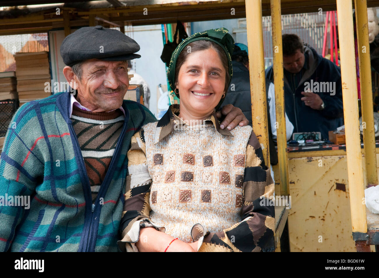Market stall holders Roma people in Ploiesti Romania Eastern Europe Stock Photo