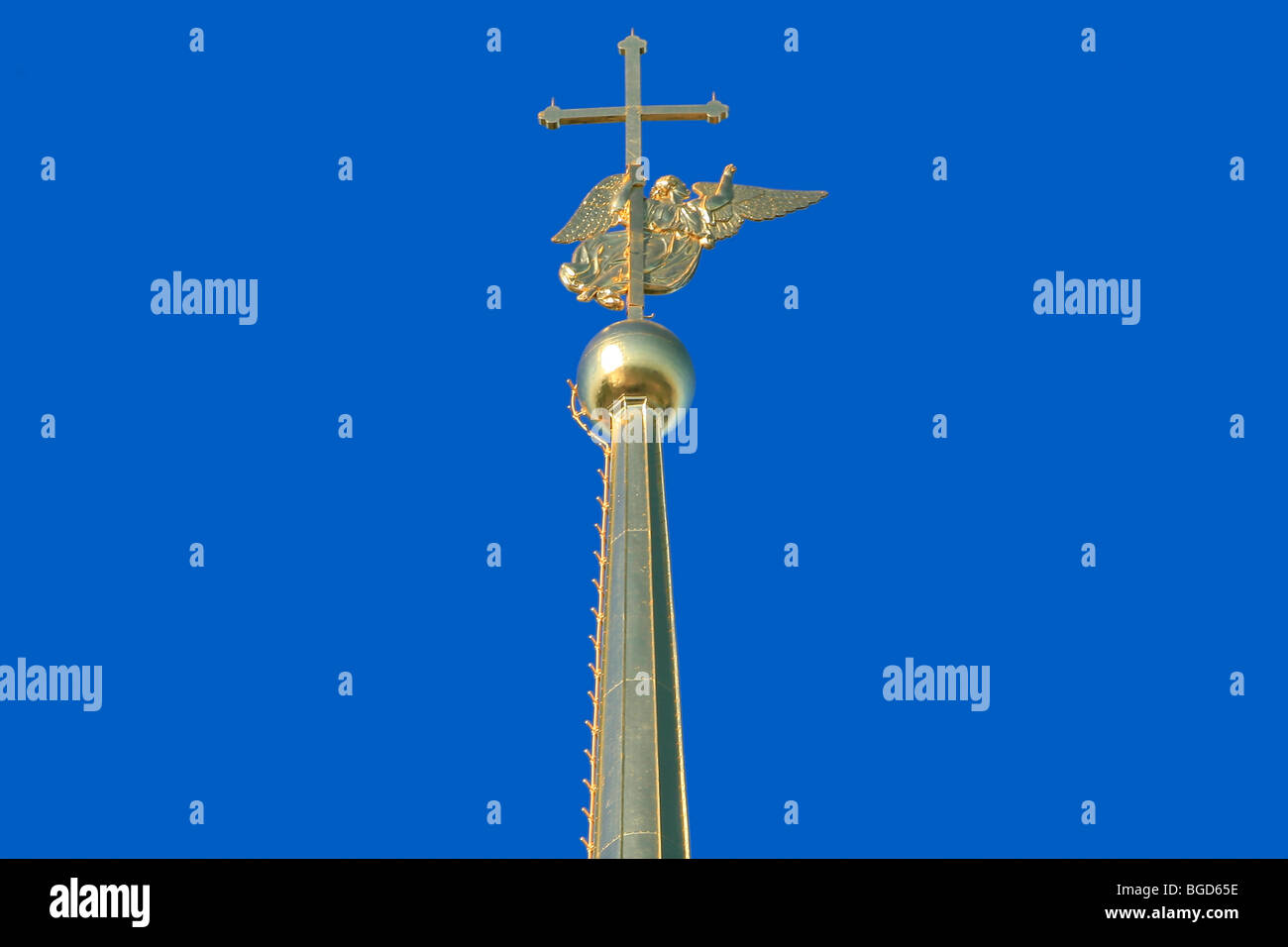 The gilded angel-topped cupola of the Peter and Paul Cathedral in Saint Petersburg, Russia Stock Photo