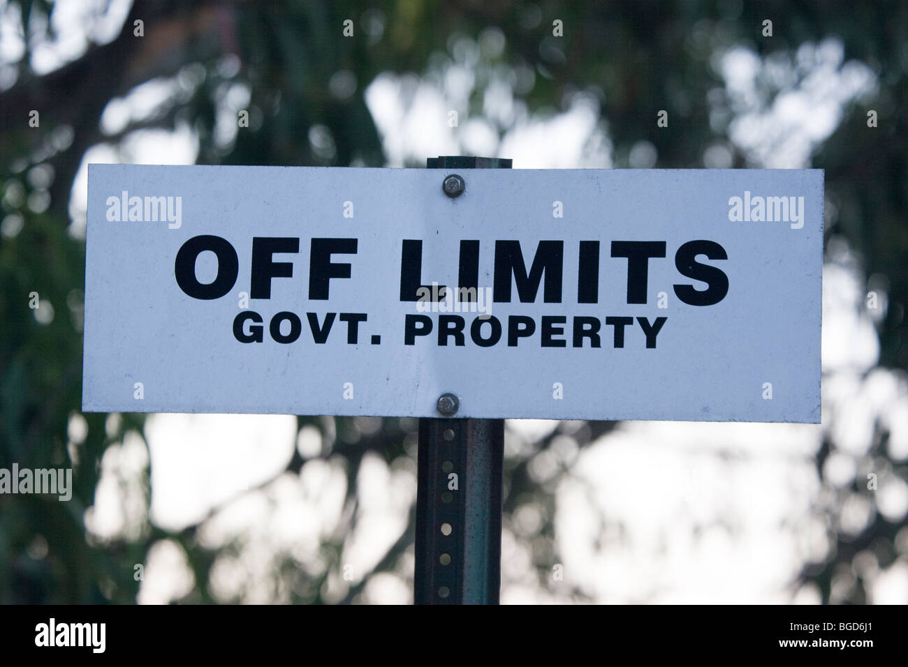 Off Limits, Government Property sign on Treasure Island in San Francisco bay. Stock Photo