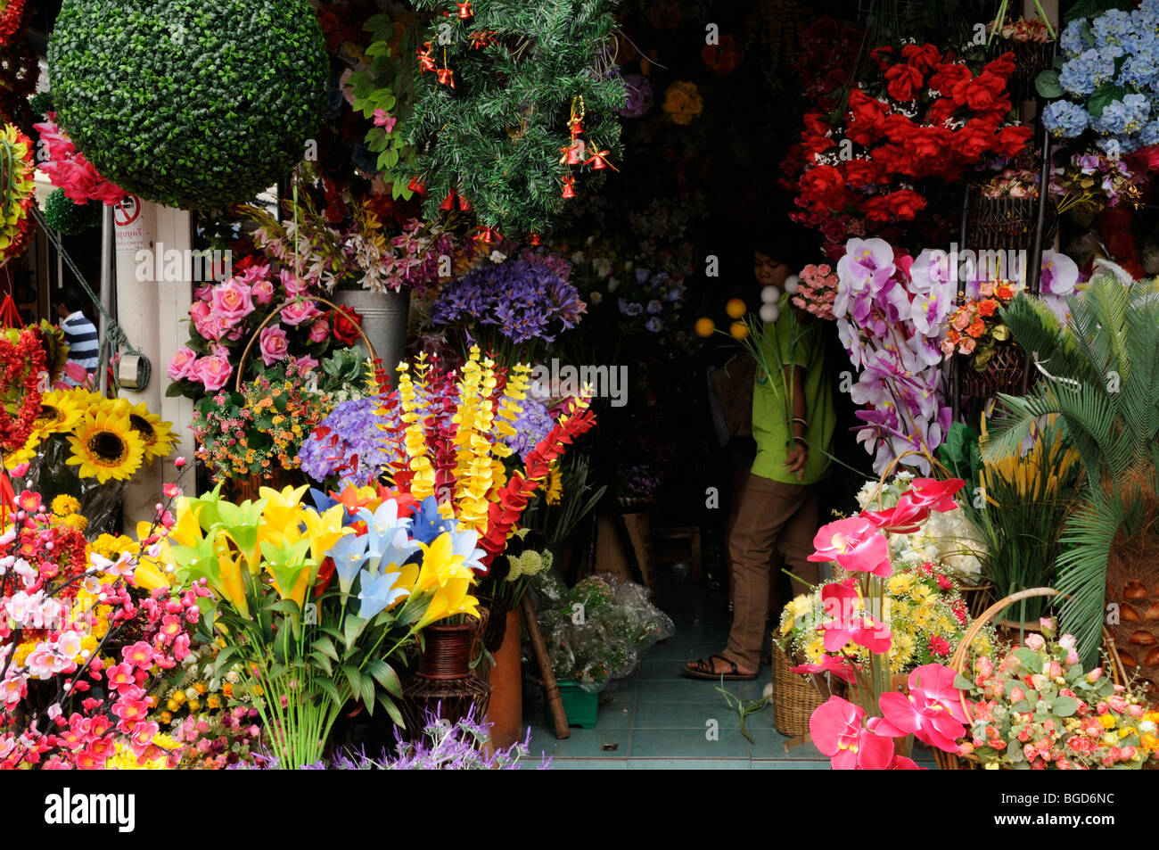 Thailand; Bangkok; Flower Stall at Chatuchak Weekend Market Stock Photo