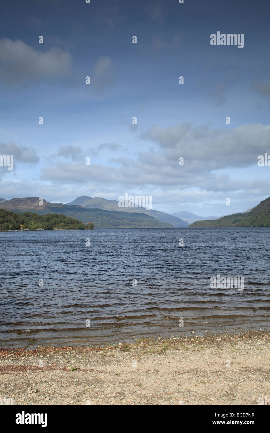 Loch Lomond looking North from Firkin Point on the west bank, Loch Lomond and Trossachs National Park, Scotland, UK Stock Photo