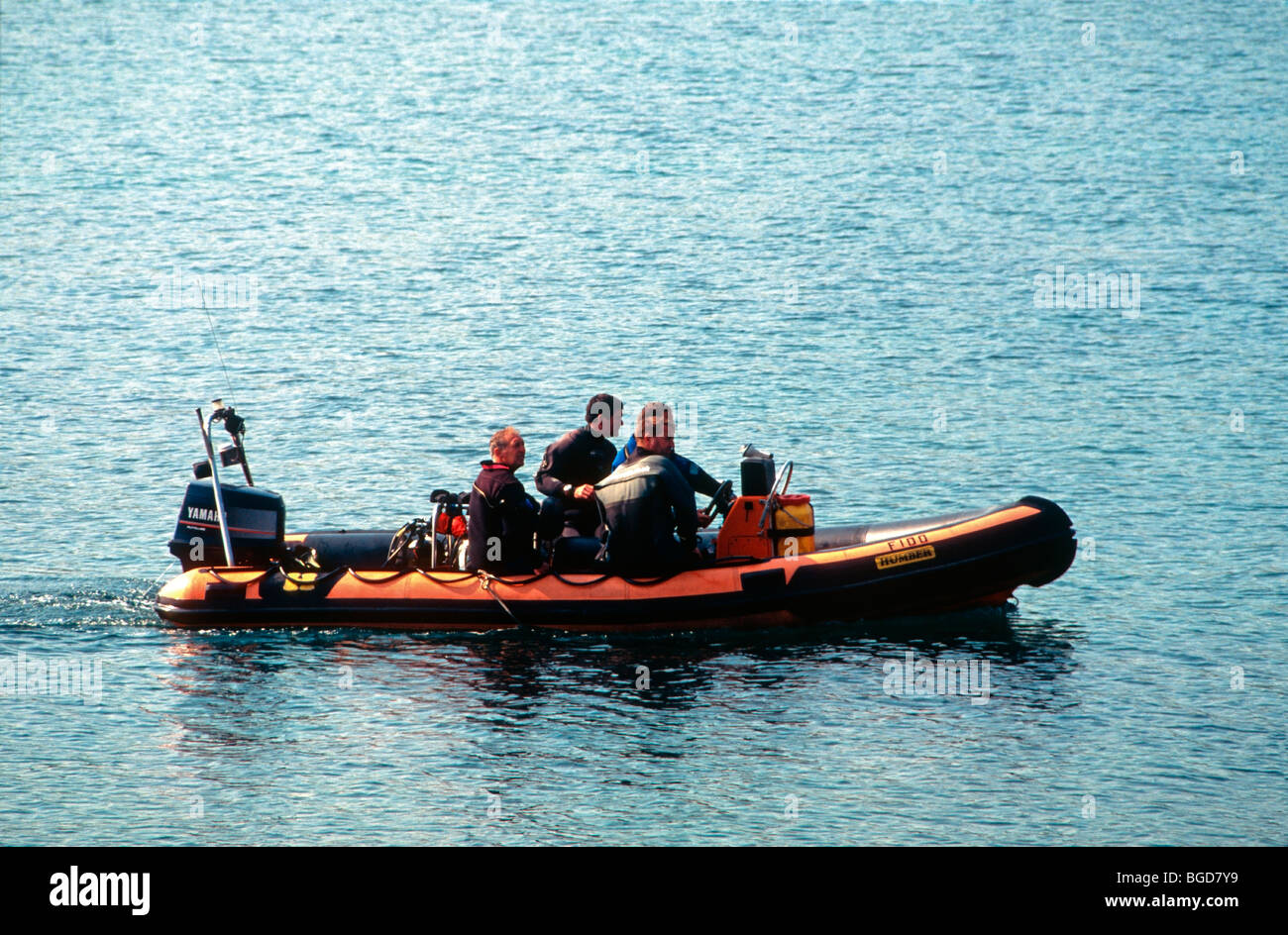 Divers in rigid inflatable boat (RIB Stock Photo - Alamy