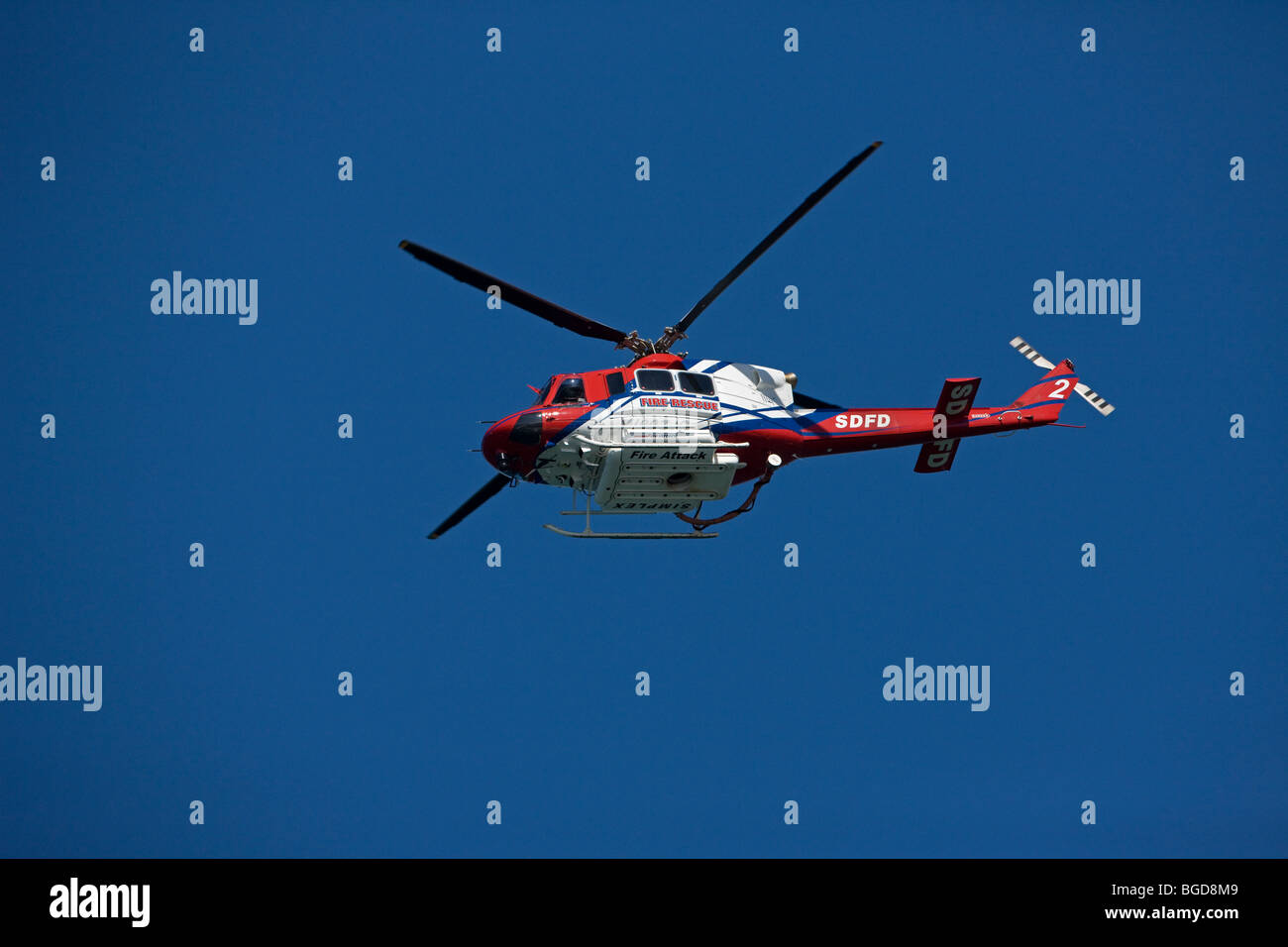 Fire Rescue Helicopter - San Diego Fire Department - CA - USA Stock Photo