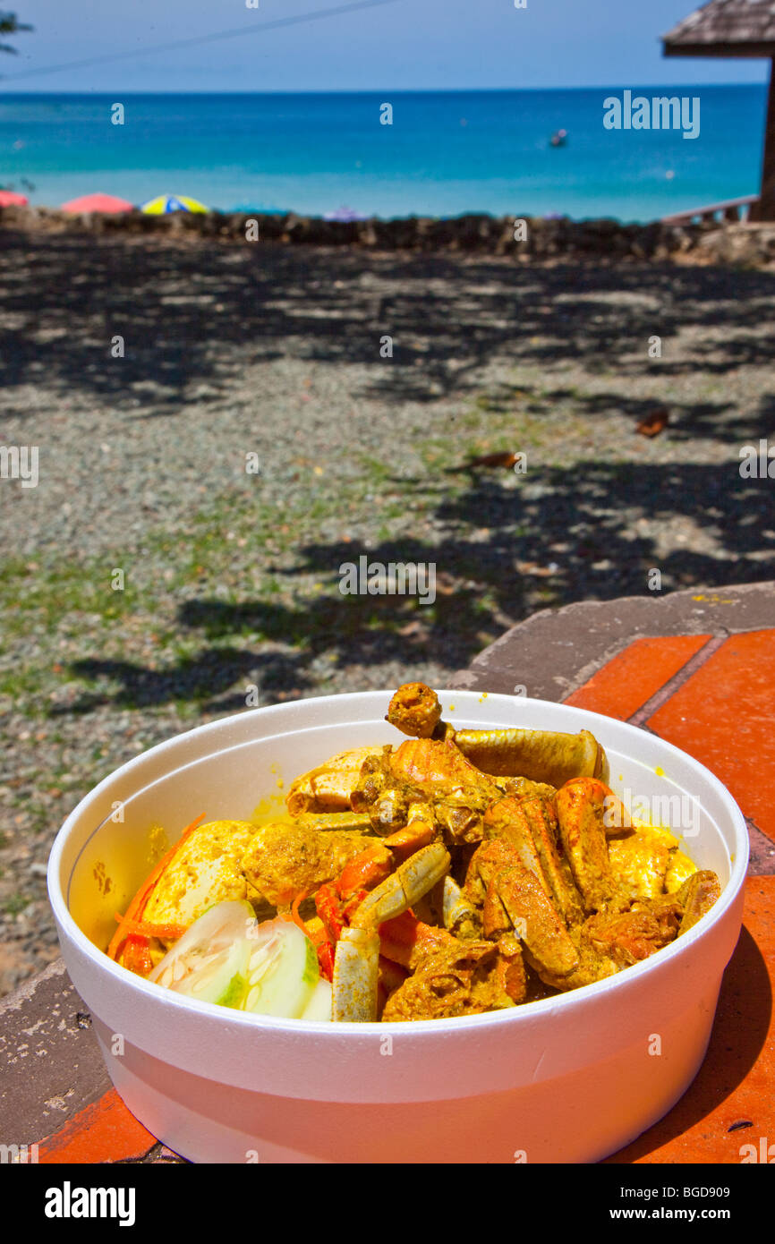 Crab and Dumpling, curried crab at Miss Trim's in Store Bay on Tobago Island Stock Photo