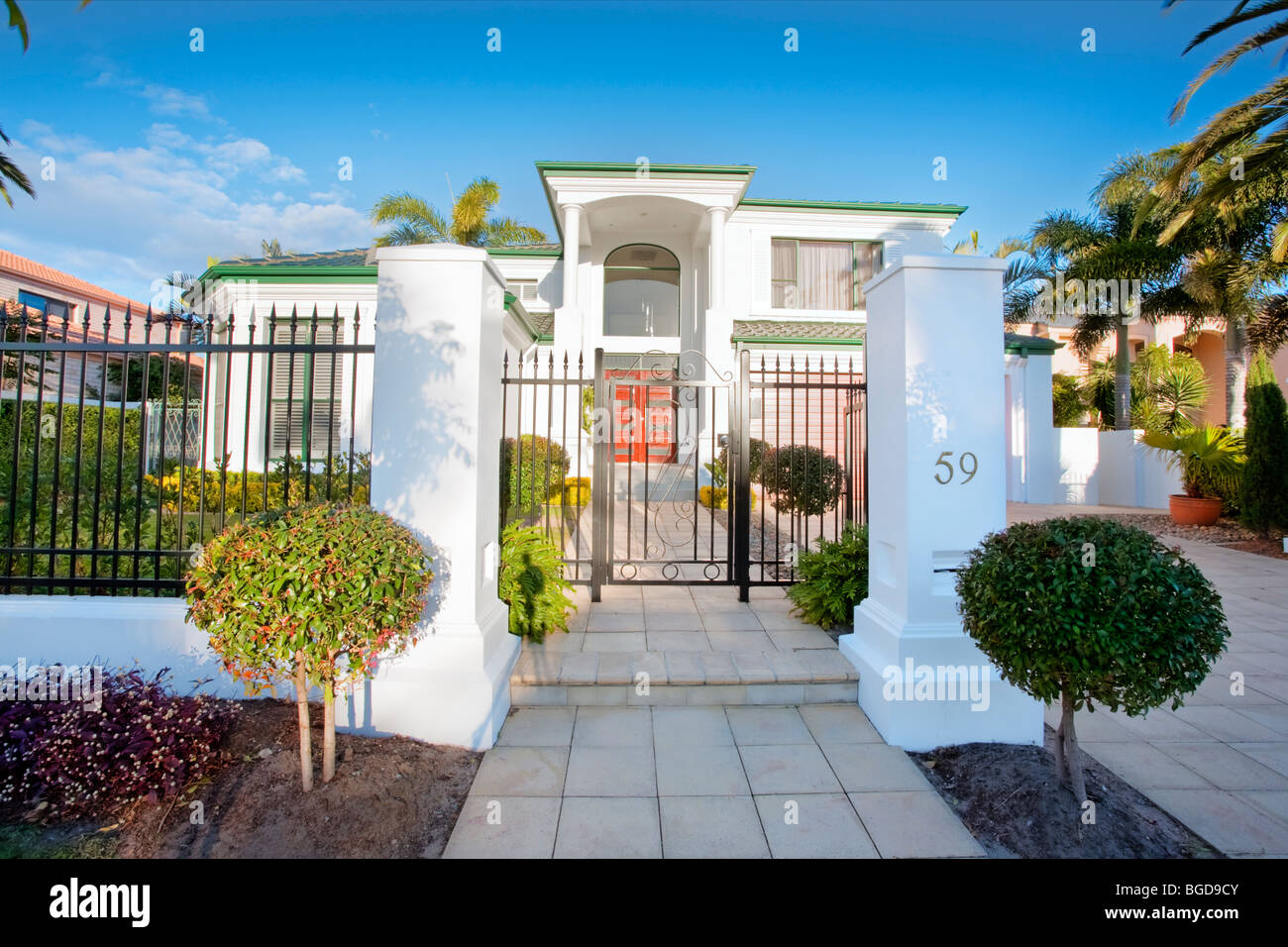 Luxury mansion house front in suburban district Stock Photo