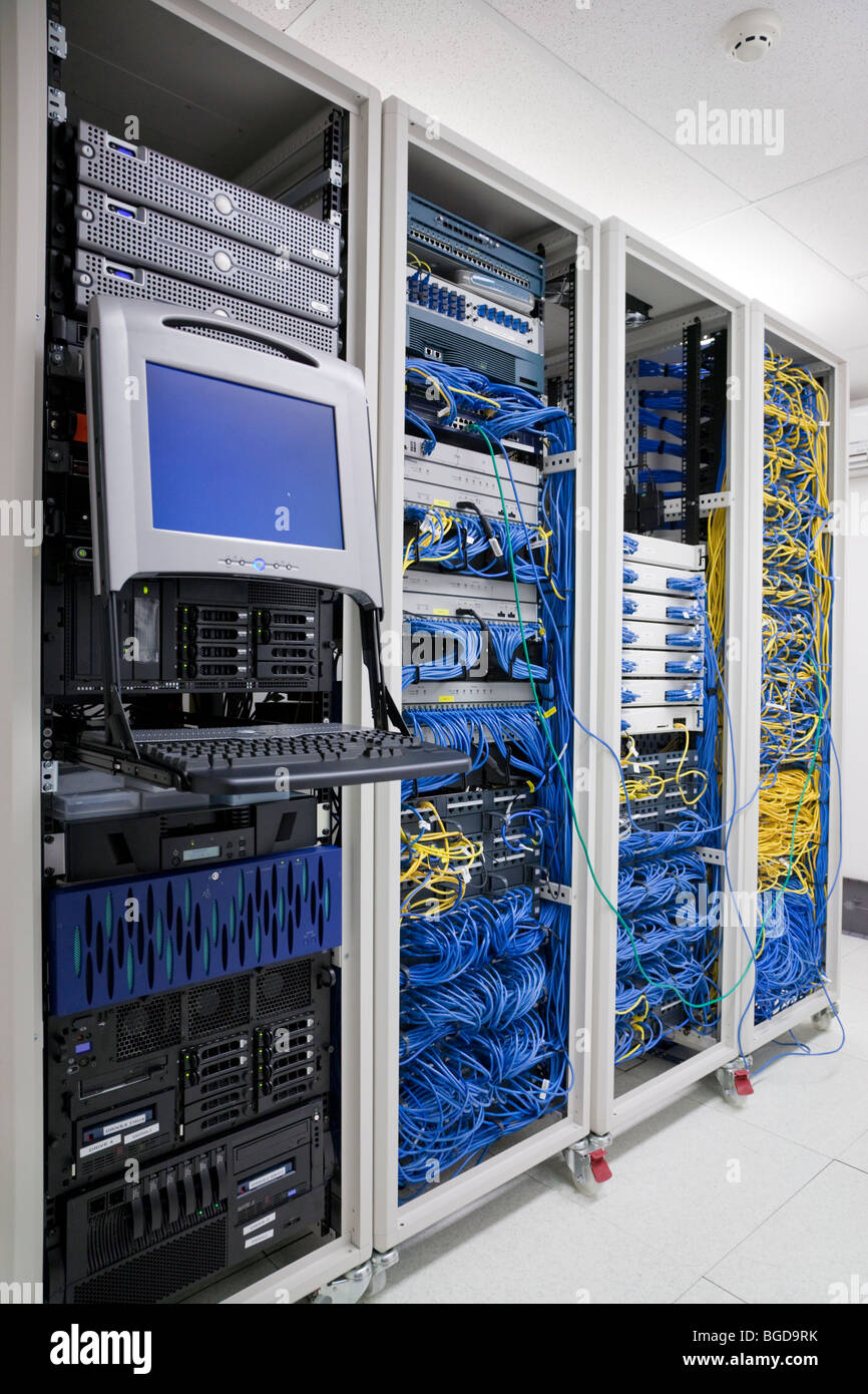 The mainframe and communication racks in data center for large organization Stock Photo