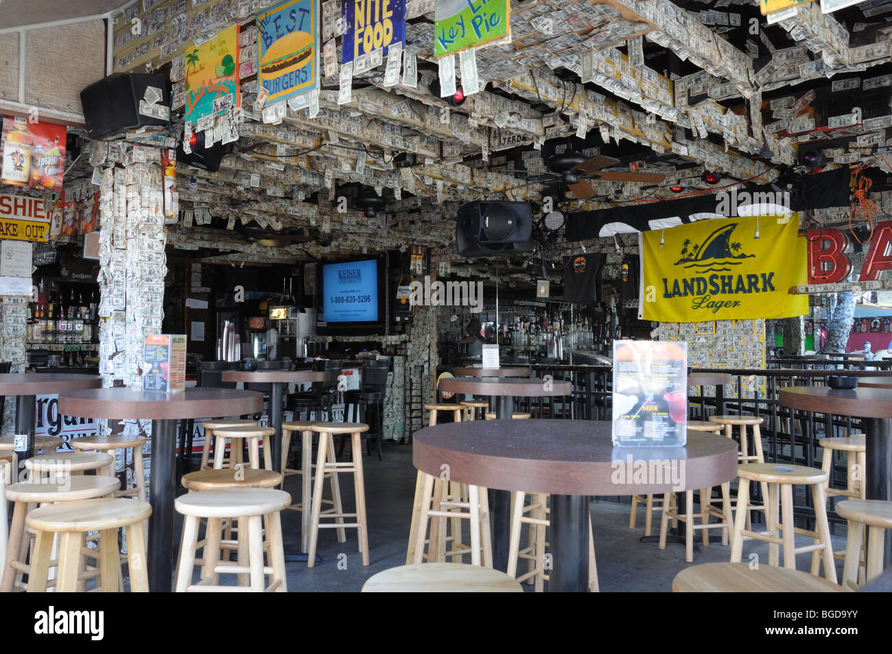 Bar decorated with one Dollar bills Key West - Florida - USA - United States of America Stock Photo