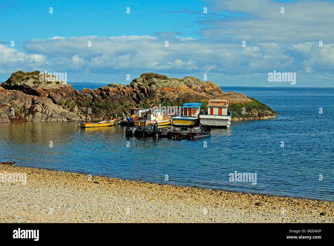 Fishing boats at Caleta La Arena, near Puerto Montt, northern Patagonia, Chile Stock Photo