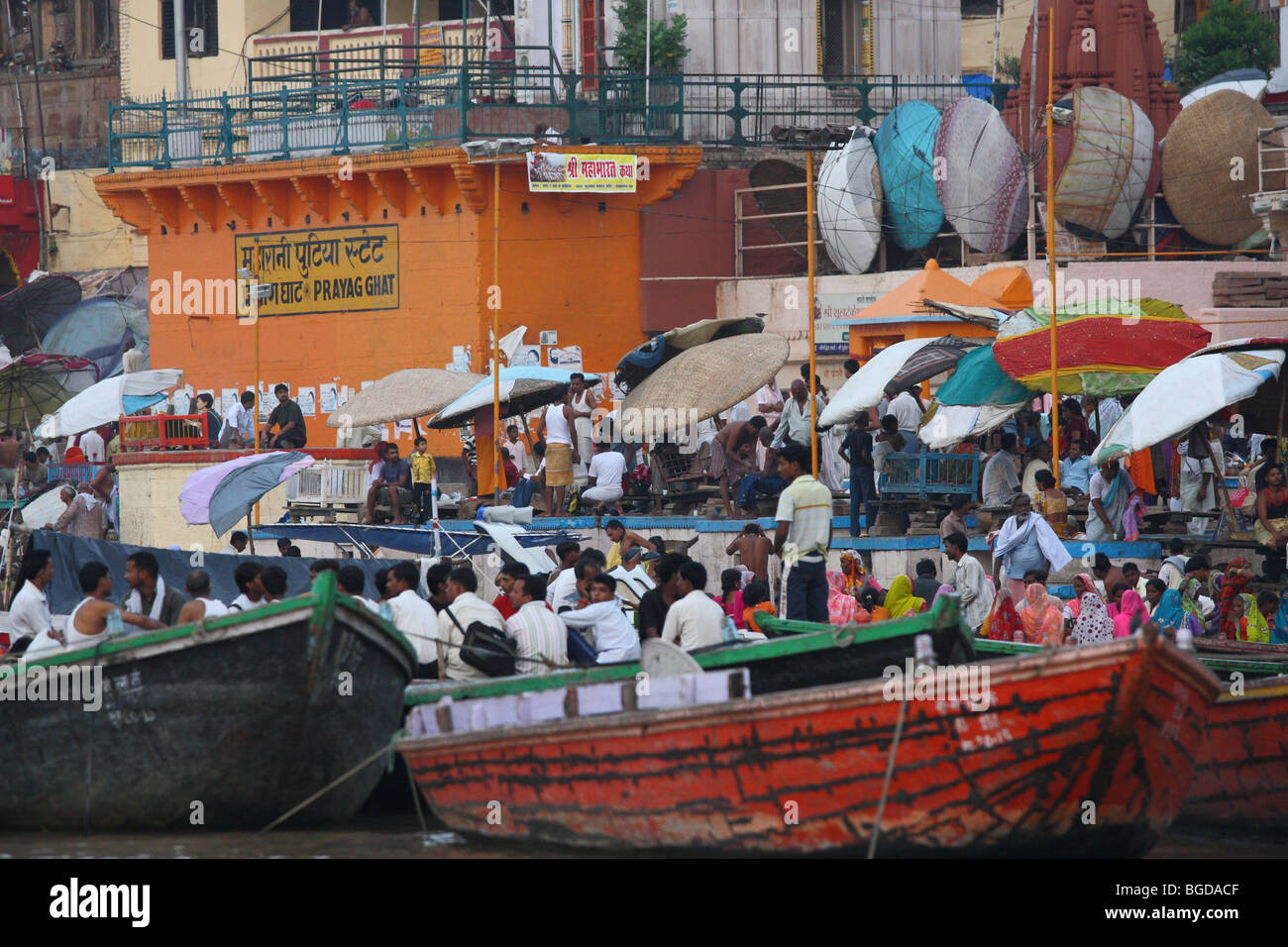 lots of people on boats, in gange river, benares,varanasi,india,asia Stock Photo