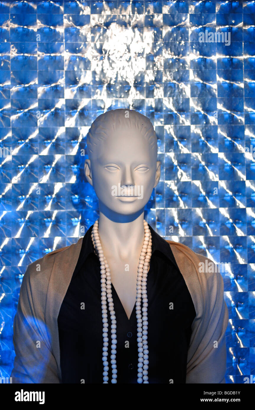 White mannequin with jacket and pearl necklace in a fashion store, Freiburg, Germany, Europe Stock Photo