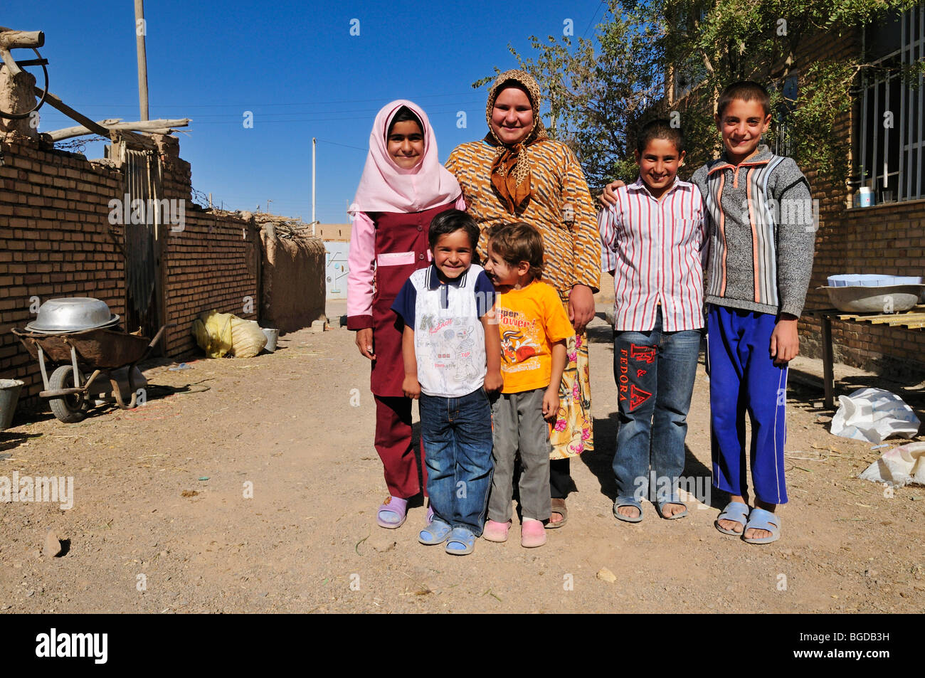 Iranian children, boys and girls, in a village near Nain, Isfahan, Esfahan, Persia, Iran, Asia Stock Photo