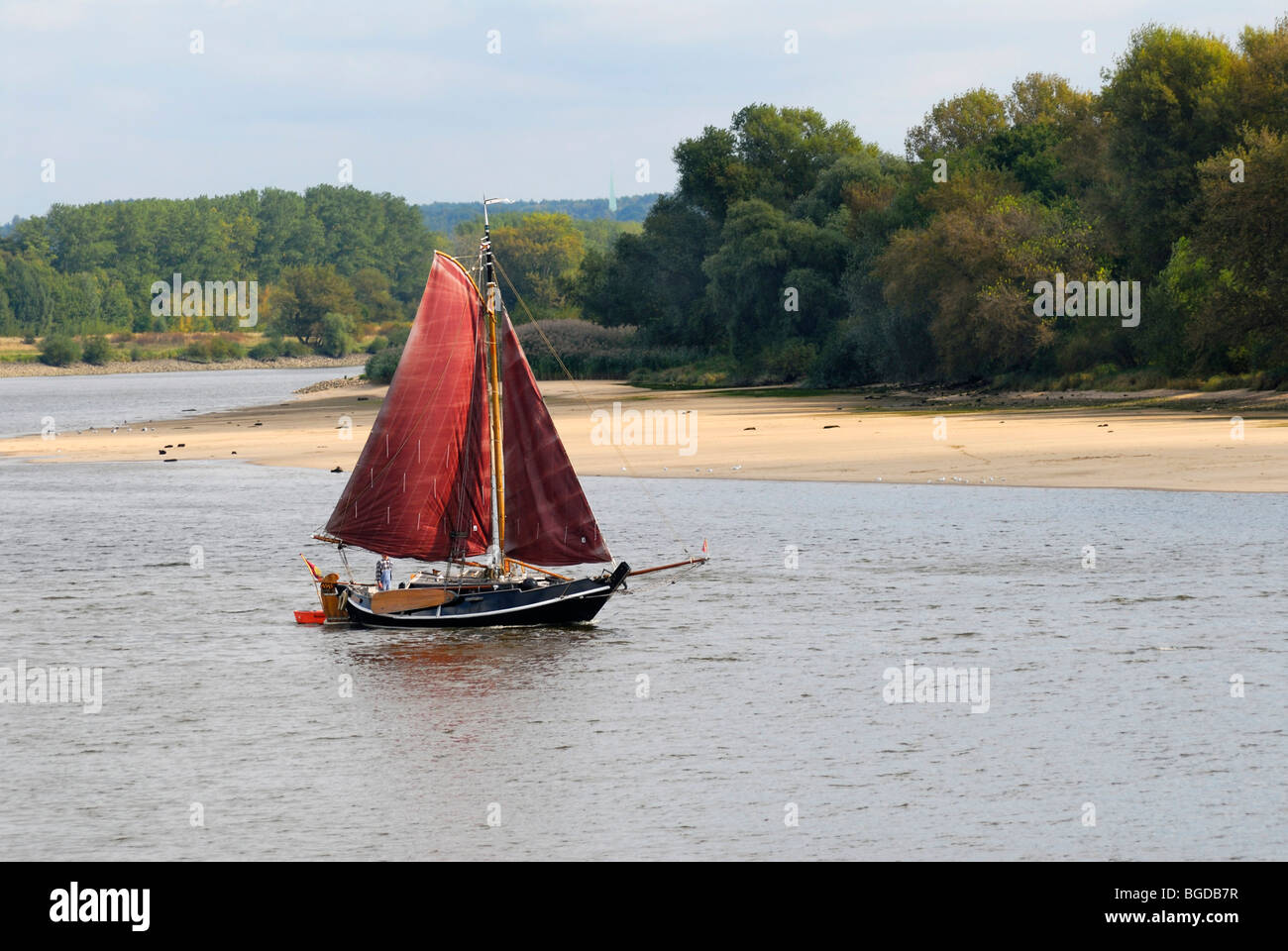 Sailboat on the river Elbe in Altengamme, Hamburg, Germany, Europe Stock Photo