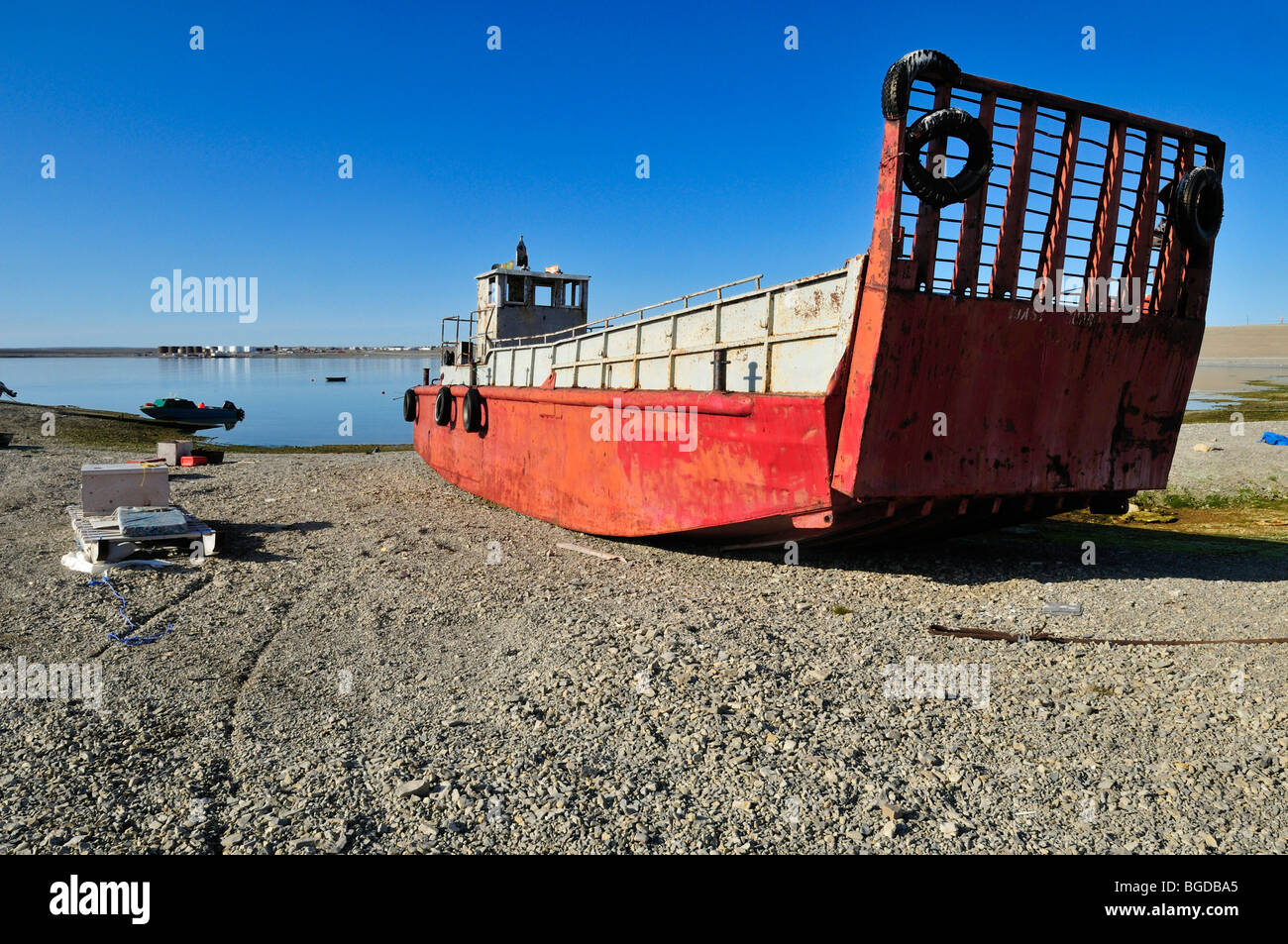 Boat on the beach of the Inuit settlement of Resolute Bay, Cornwallis