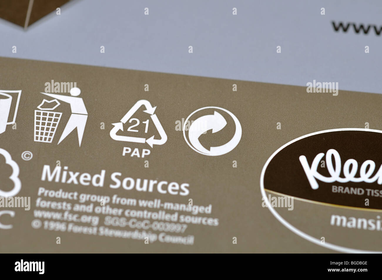 Recycling symbols on Kleenex mansize tissues box Stock Photo Alamy