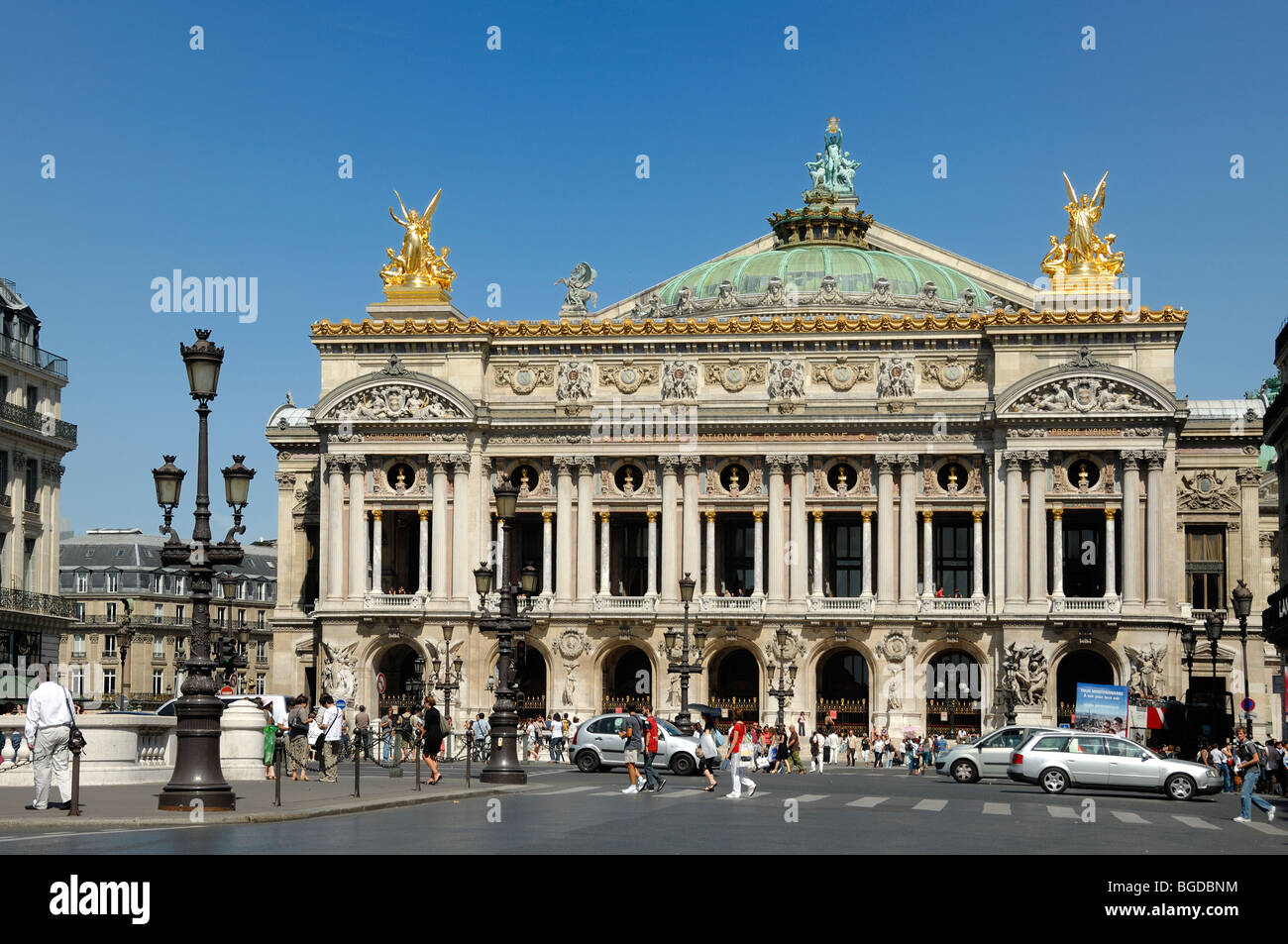 Tourists & Traffic Outside the Paris Opéra, Palais Garnier, Opéra de Paris or Opéra Garnier, Paris, France Stock Photo