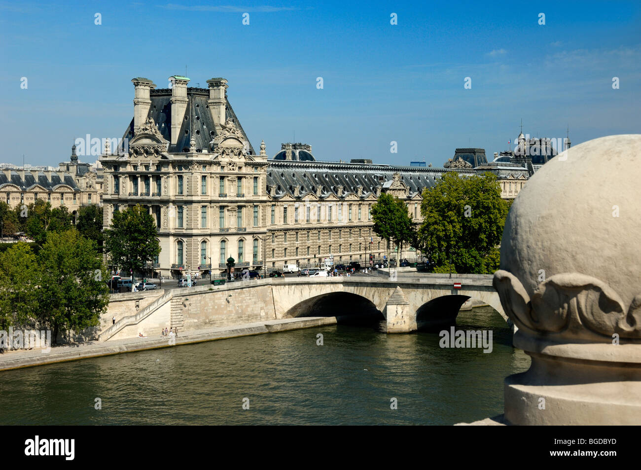 The Louvre Museum or Louvre Palace, River Seine & Pont Royal from the Roof Terrace of the Musée Quai d'Orsay Museum, Paris, France Stock Photo