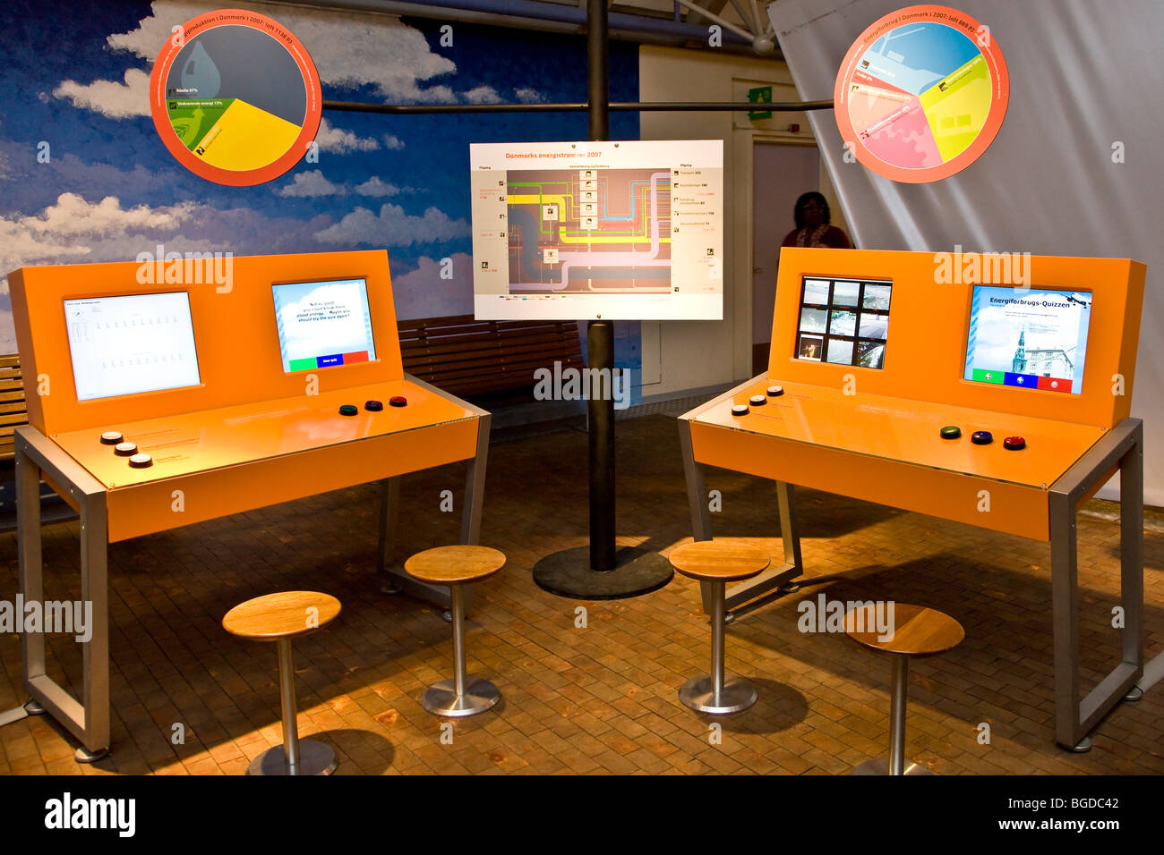Computers for simulating the energy consumption, at the Experimentarium in Copenhagen, Denmark, Europe Stock Photo