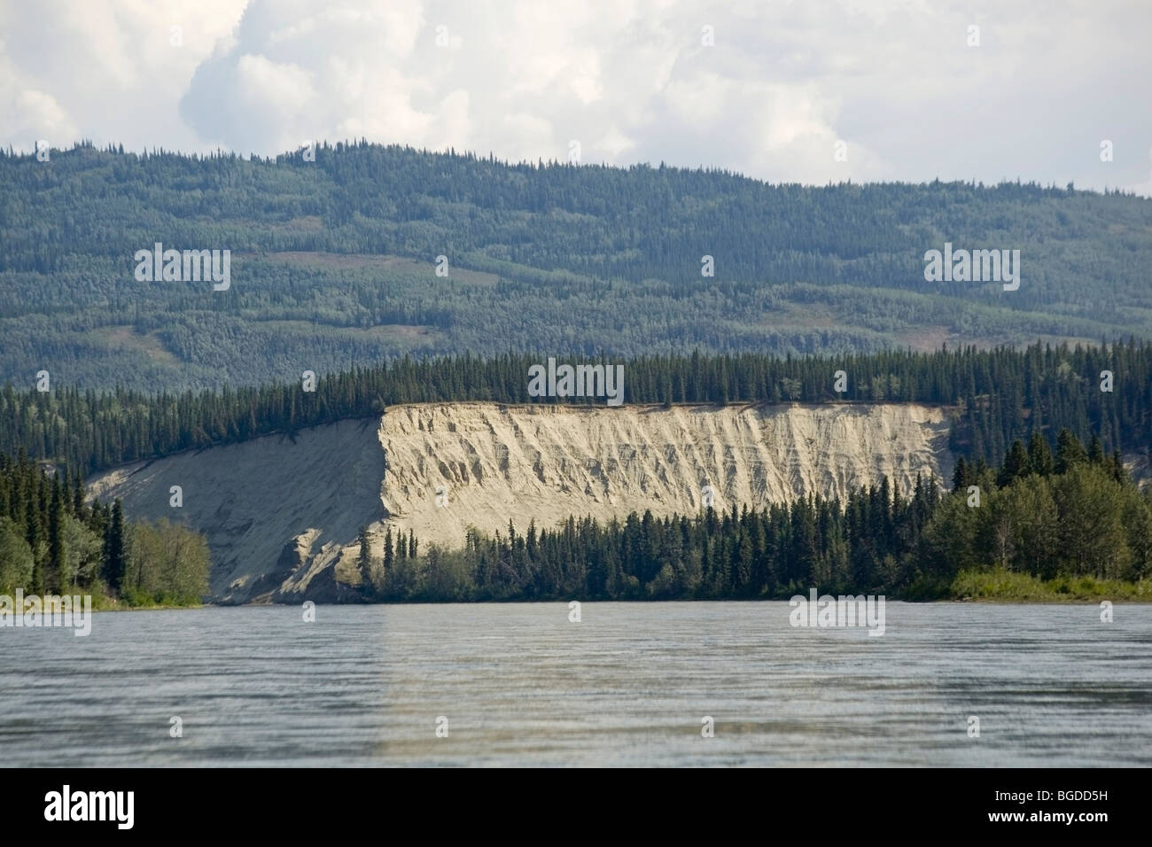 Water formed landscape, high cut bank, erosion, Yukon Territory, Canada Stock Photo