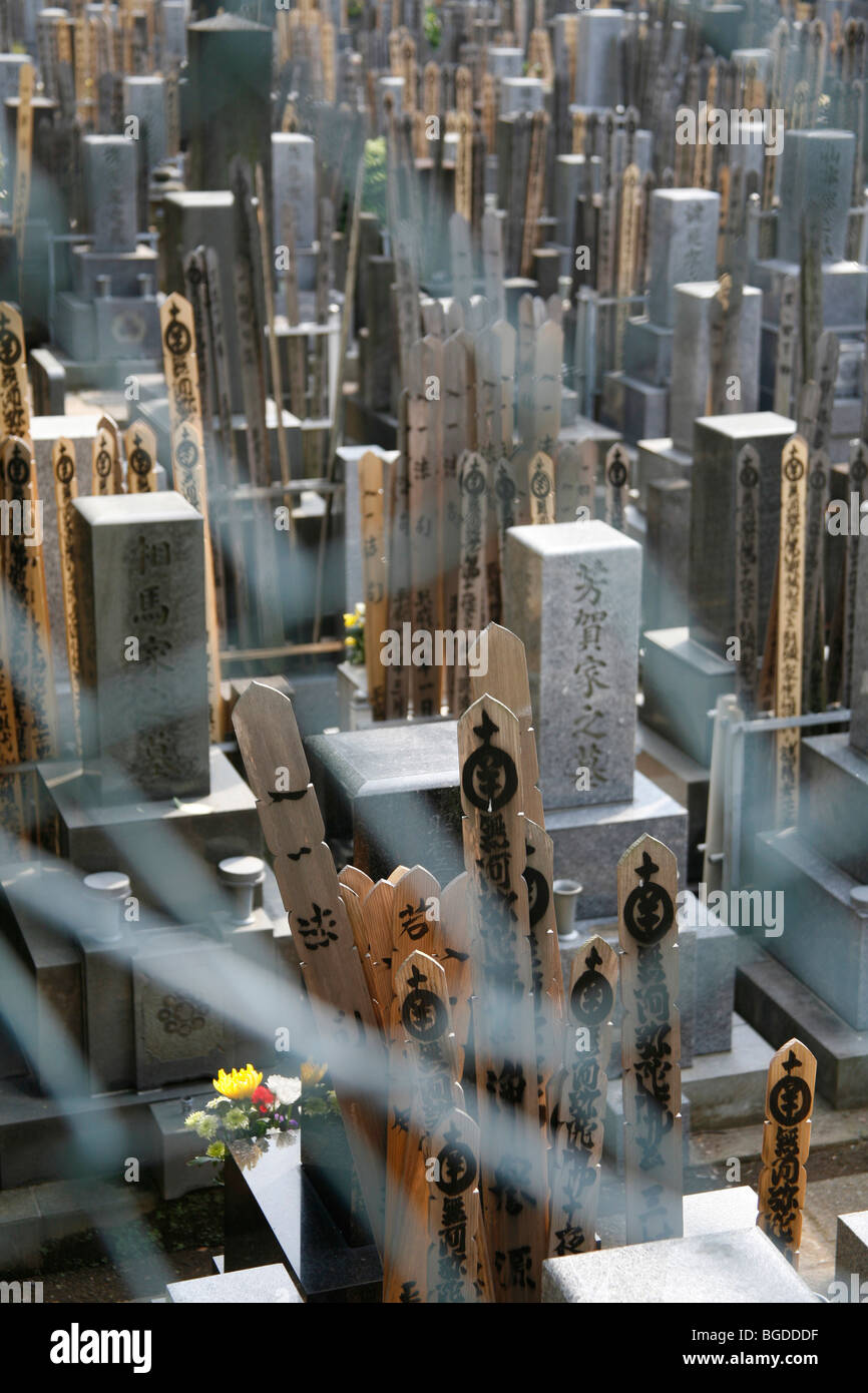 Cemetery with traditional tombstones in Tokyo, Japan, Asia Stock Photo