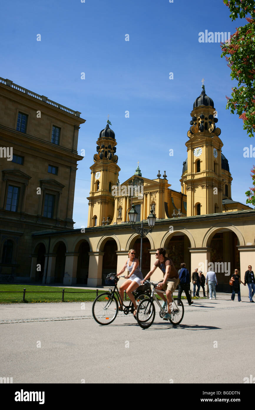 Cyclists in Hofgarten, Court Garden, Munich, Bavaria, Germany, Europe Stock Photo