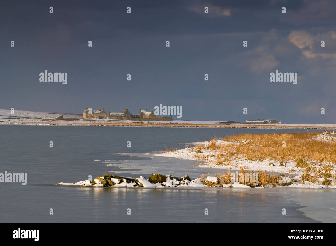 Dark skies over Loch of Skaill mainland Orkney Scotland  SCO 5671 Stock Photo