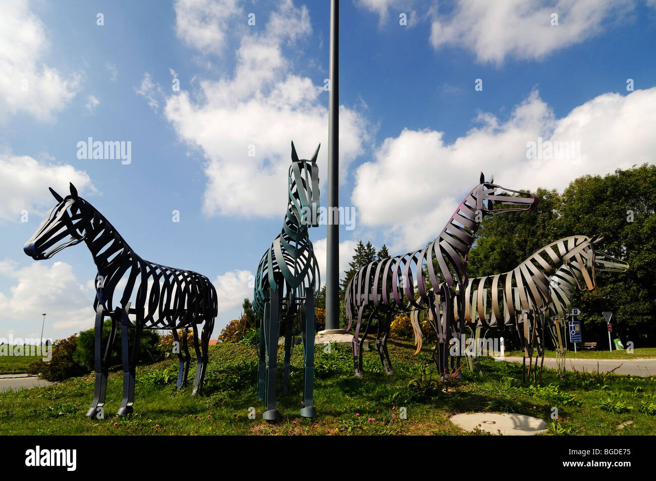 Horse monument, Freiberger horses, Saignelegier, Vaude, Switzerland, Europe Stock Photo