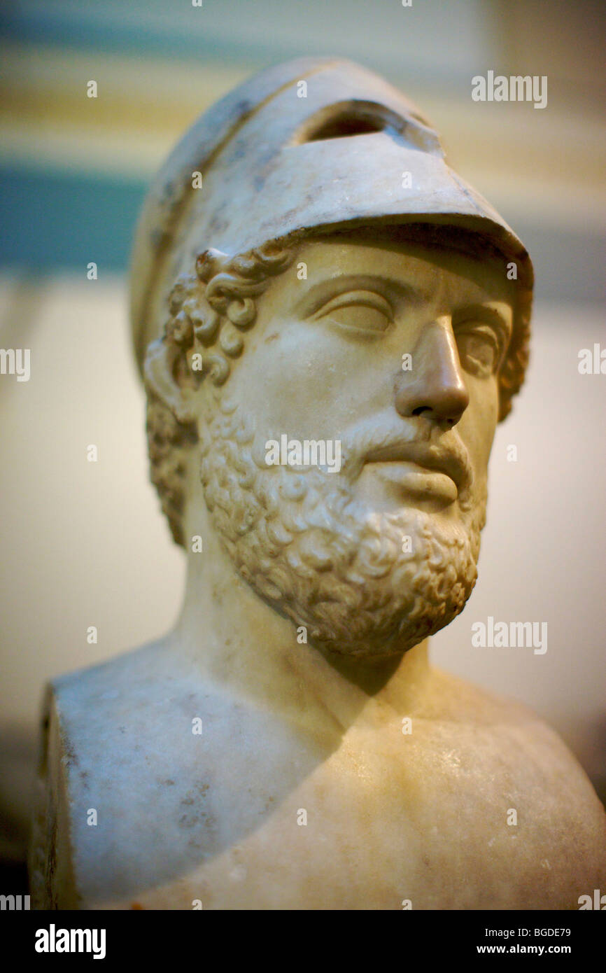 Marble bust of the great Athenian statesman Pericles found at Hadrian's villa at Tivoli now in the British Museum in London UK Stock Photo