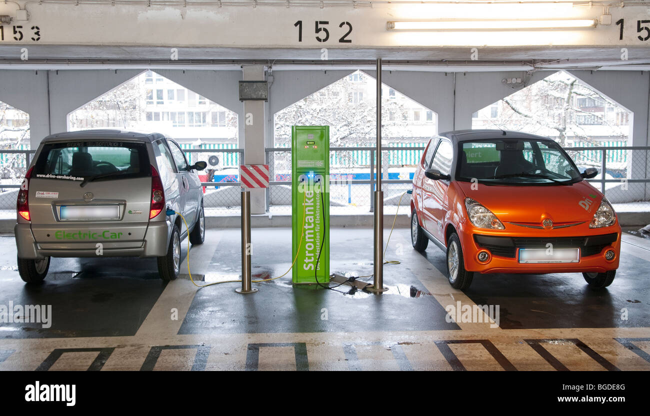 charging station for electrical cars of a rental car company in a public parking garage Stock Photo