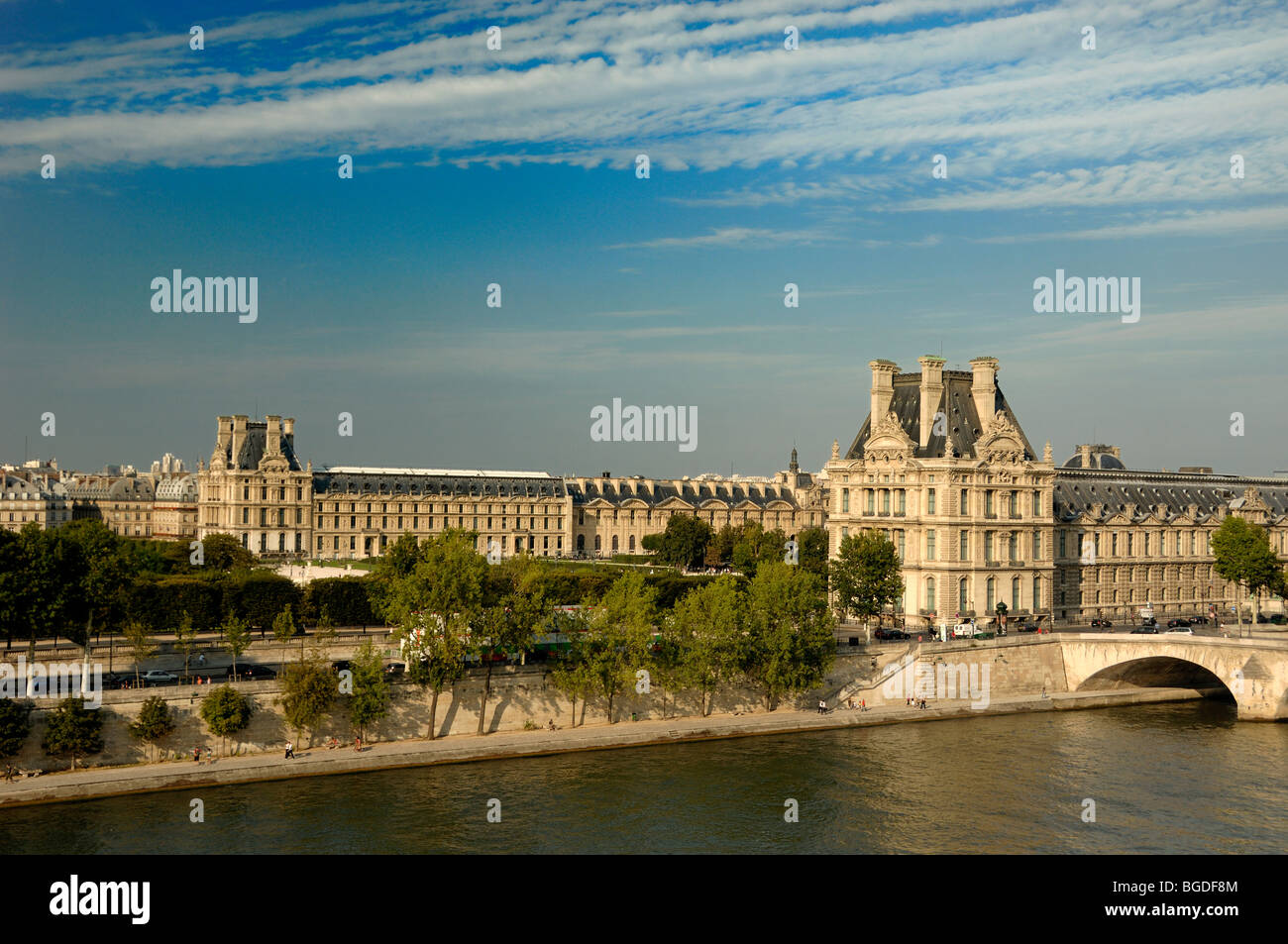 The Louvre Museum or Louvre Palace & River Seine from the Roof Terrace of the Quai d'Orsay Museum, Paris, France Stock Photo