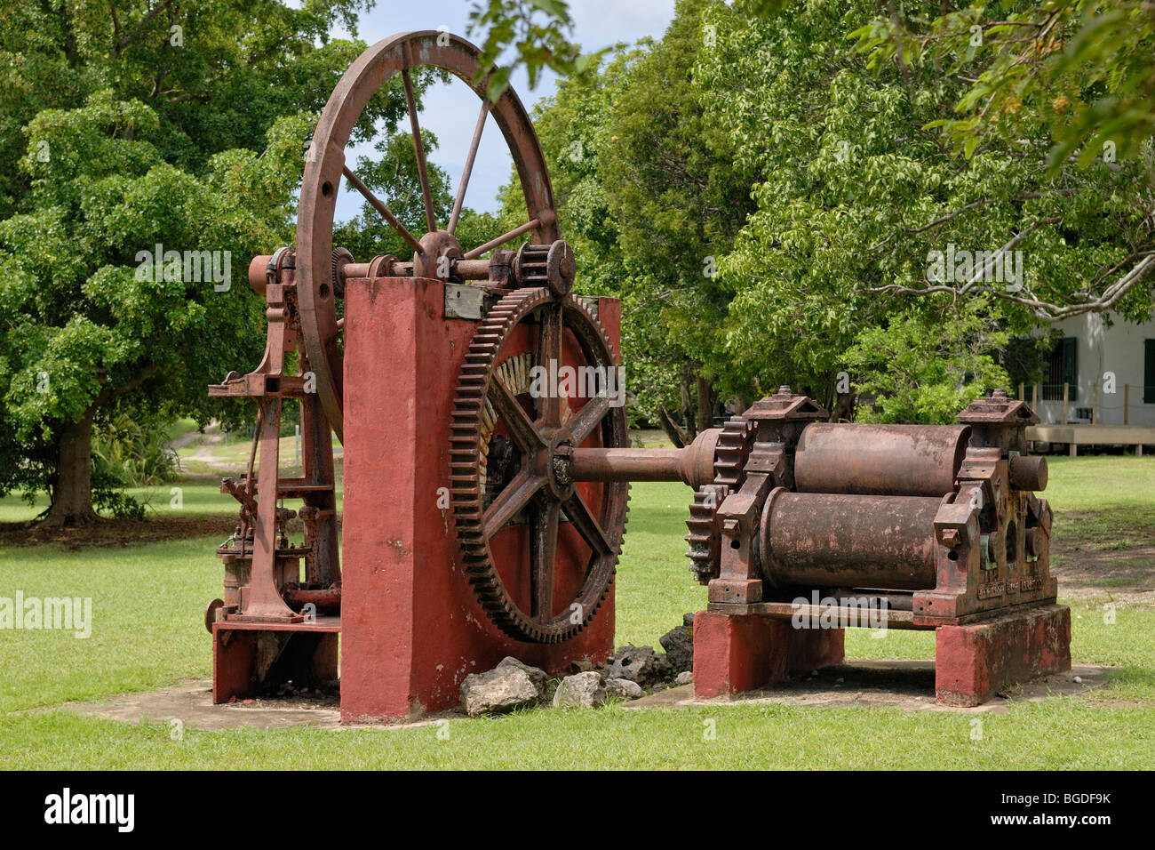 Historical sugar cane press, Whim Estate Museum, St. Croix island, U.S. Virgin Islands, United States Stock Photo