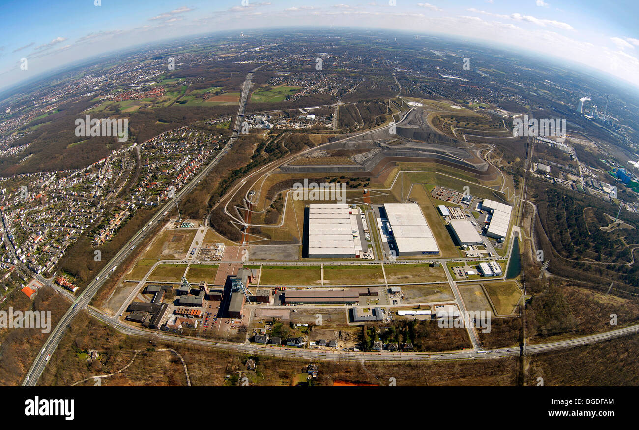 Aerial photo, industrial area Ewald, former Zeche Ewald mine, Horizontobservatorium horizon observatorium, Halde Ewald dump, Ha Stock Photo