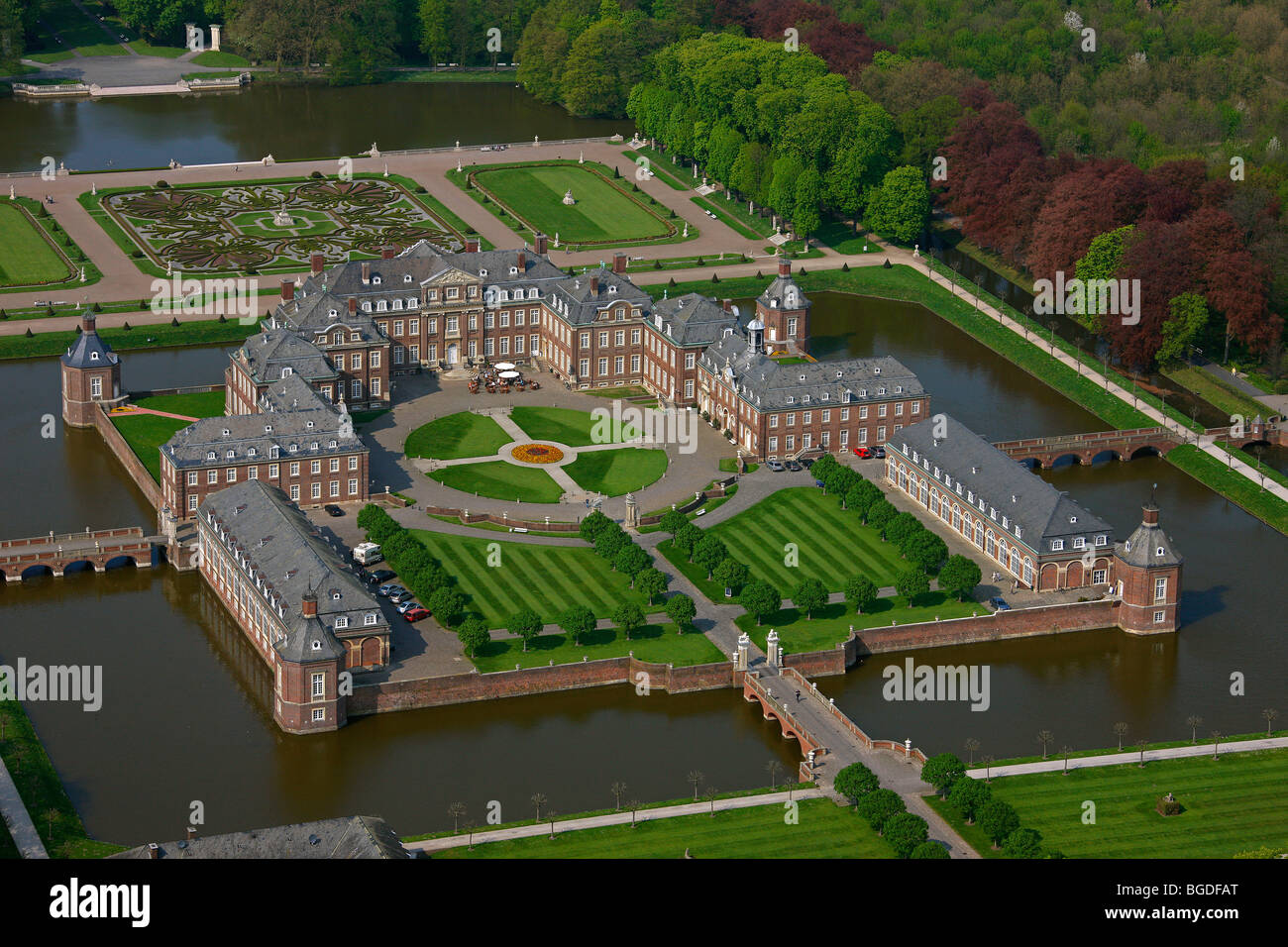 Aerial photo, Fachhochschule fuer Finanzen NRW business school, Schloss Nordkirchen castle moated castle, Baroque castle, Nordk Stock Photo