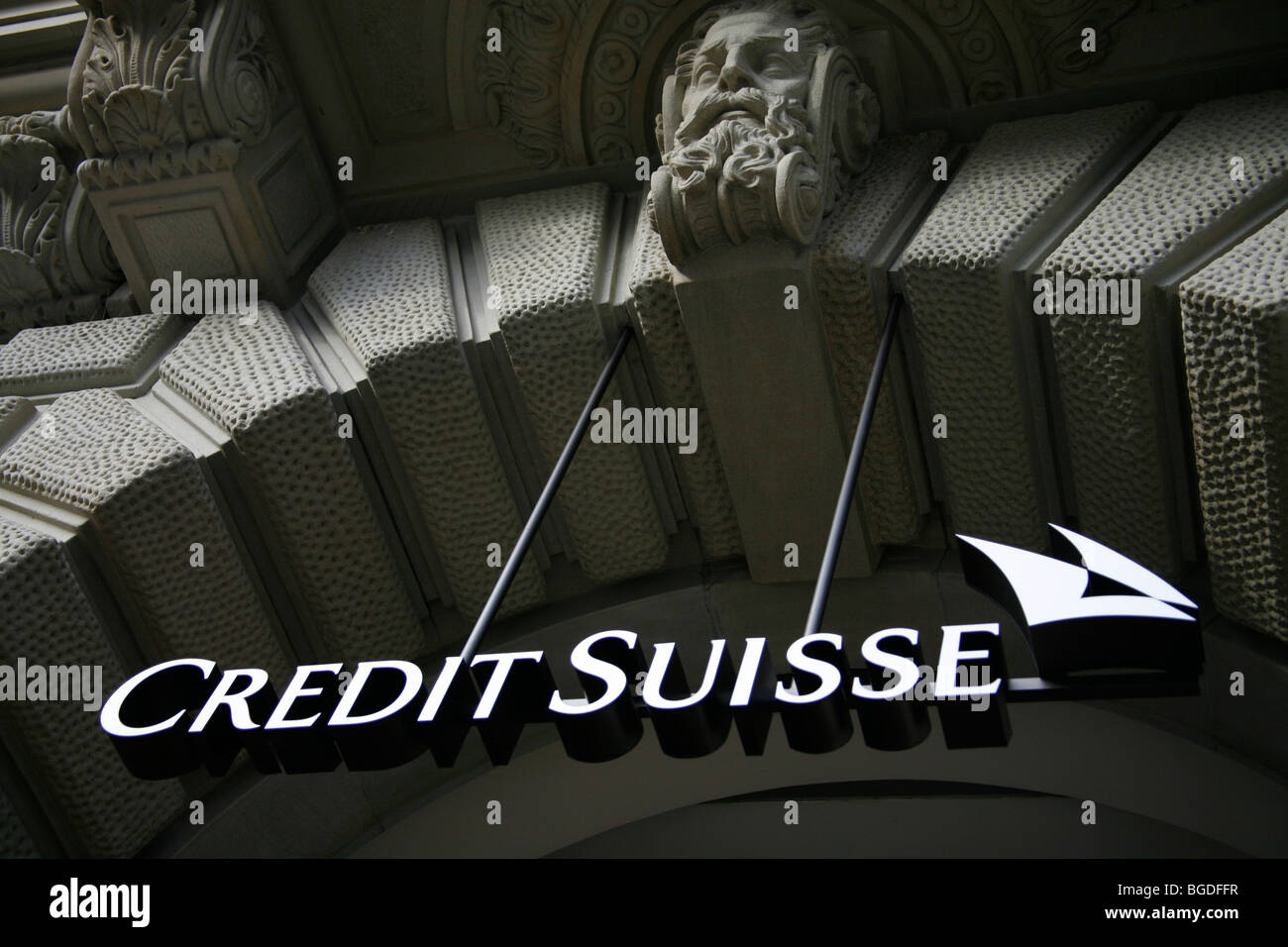 Credit Suisse sign, main entrance, Paradeplatz, Zurich, Switzerland, Europe Stock Photo