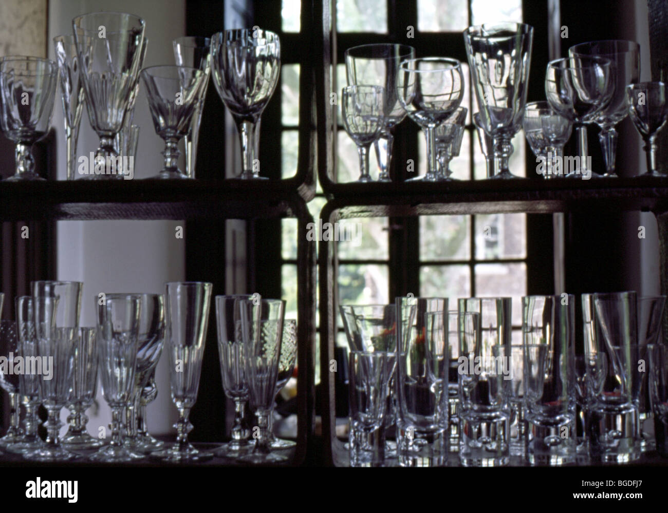 glasses in a kitchen shelf Stock Photo