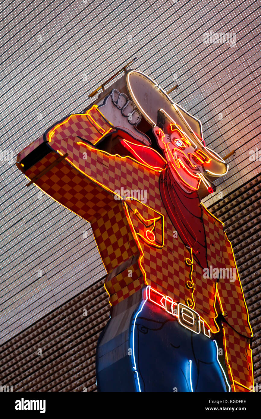 Vegas Vic, the famous cowboy figure in the Fremont Street in old Las Vegas, Nevada, USA Stock Photo