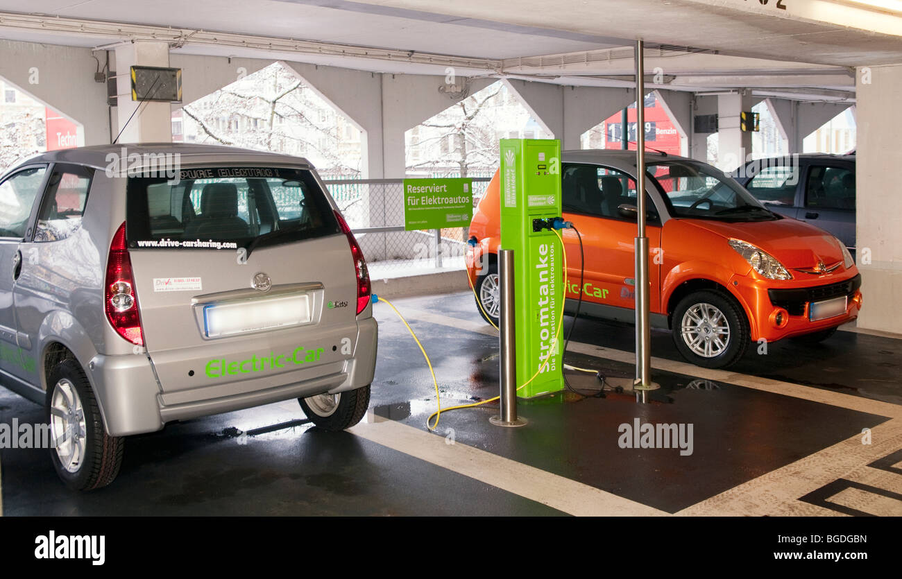 charging station for electrical cars of a rental car company in a public parking garage Stock Photo