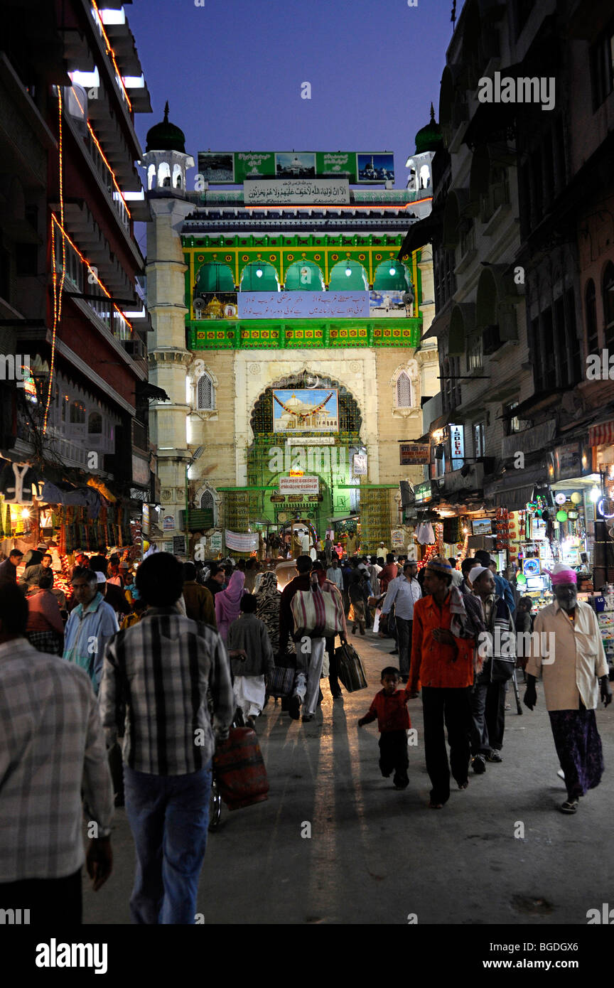 Historic town centre of Ajmer with the gateway to Dargah Sharif, Holy Dargah, Mosque complex with the grave of Khwaja Muinud-di Stock Photo