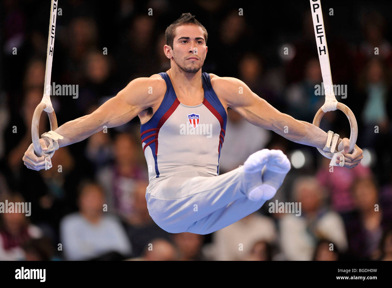 Tommy RAMOS, Puerto Rico, on the rings, EnBW Gymnastics World Cup 2009,  Porsche-Arena, Stuttgart, Baden-Wuerttemberg, Germany Stock Photo - Alamy