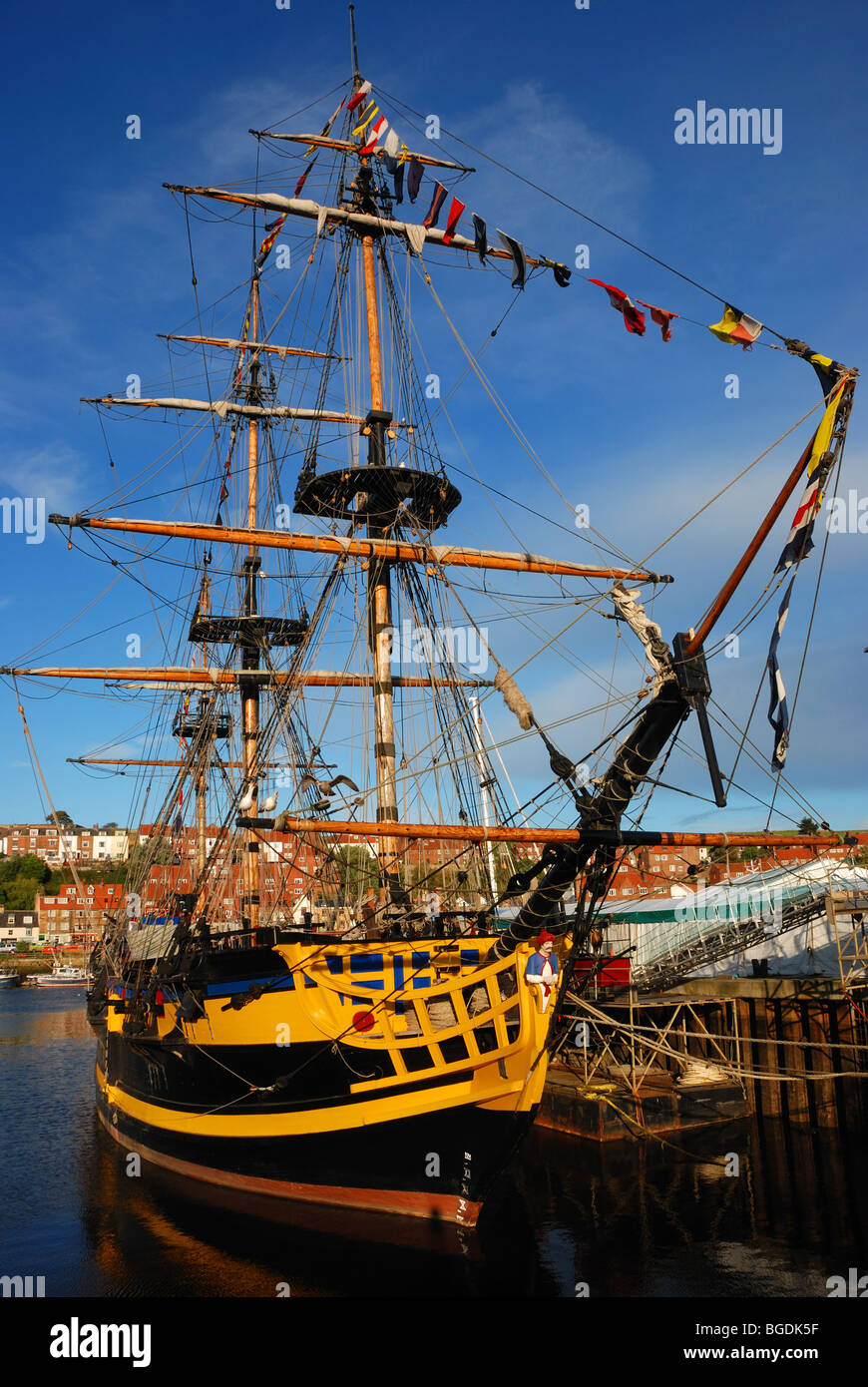 Sailing ship in Whitby harbour, England Stock Photo Alamy