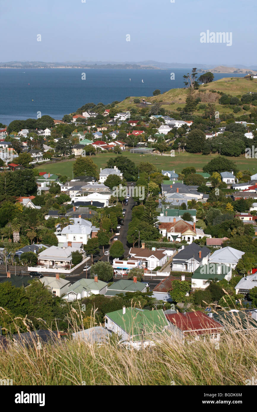 View of the suburb of Devonport from Mount Victoria Reserve in Auckland Stock Photo