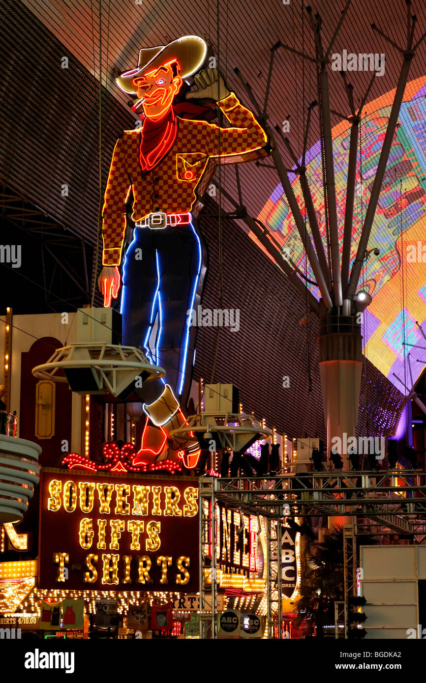 Vegas Vic, the famous cowboy figure in Fremont Street in old Las Vegas, Nevada, USA Stock Photo