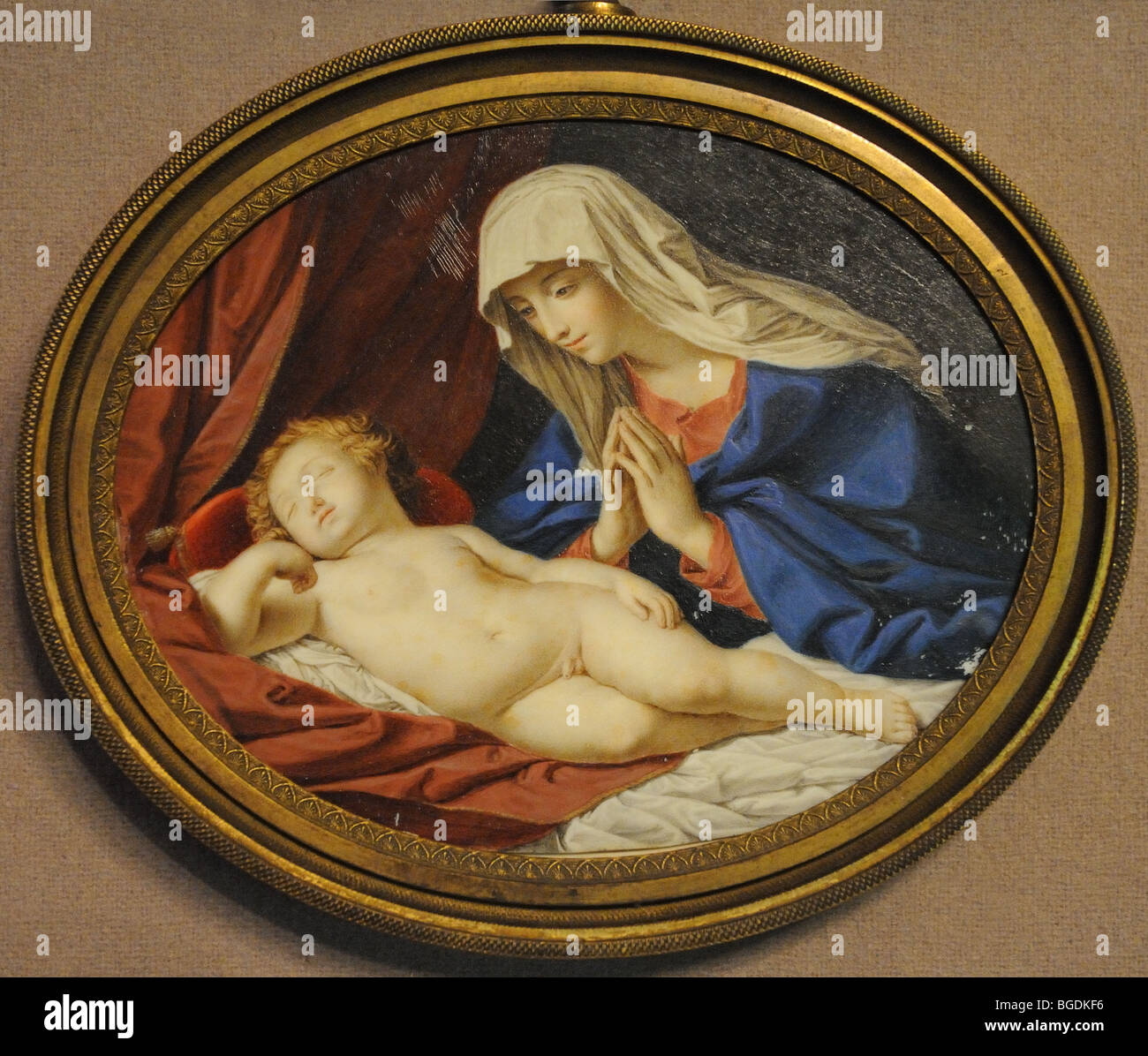 Italian miniature painting watercolour on ivory of Madonna and baby mid 19TH Century Museo Poldi Pezzoli Milan Italy Stock Photo