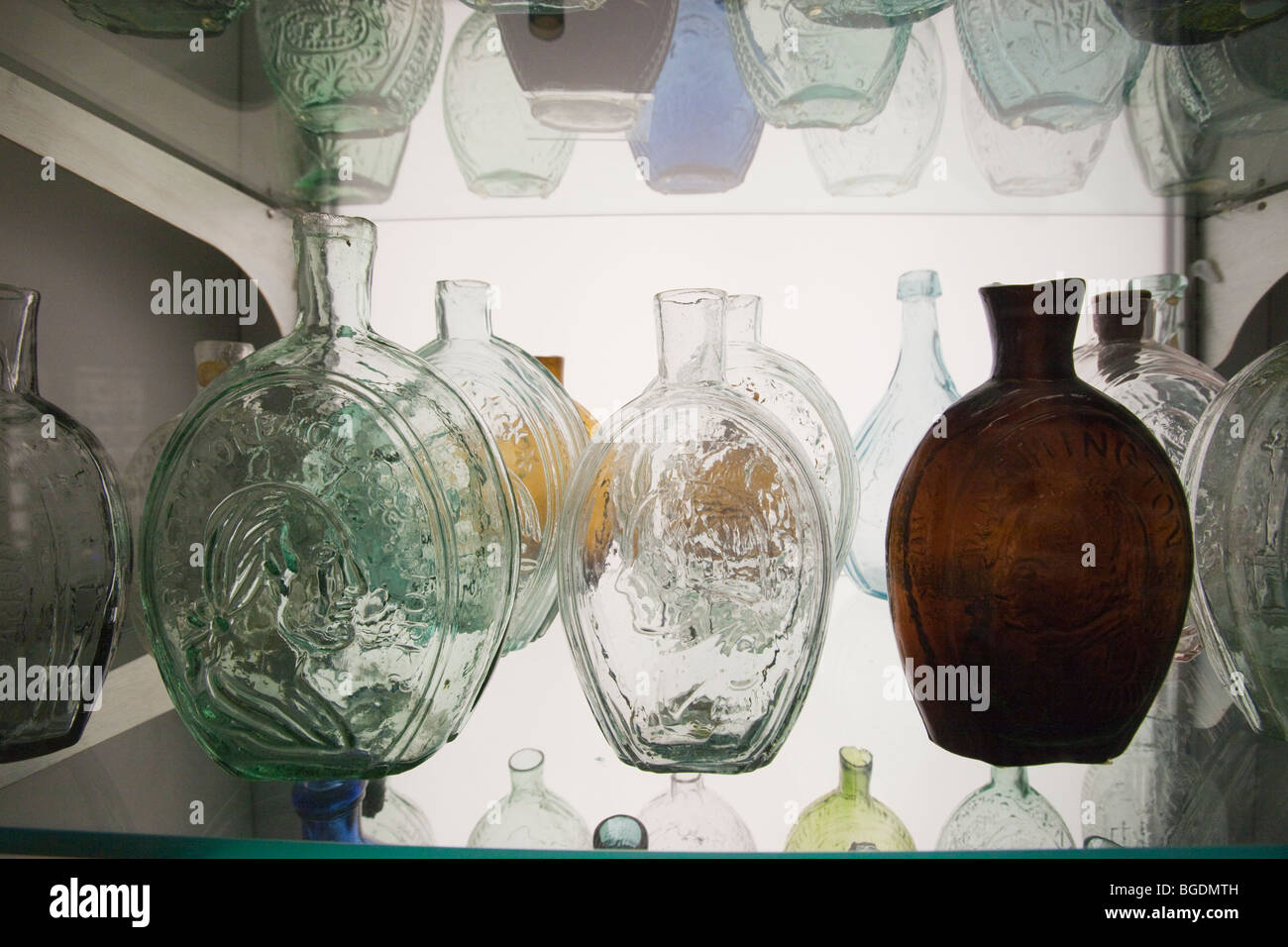 Antique bottles diplay at the Corning Museum of Glass in Corning, New