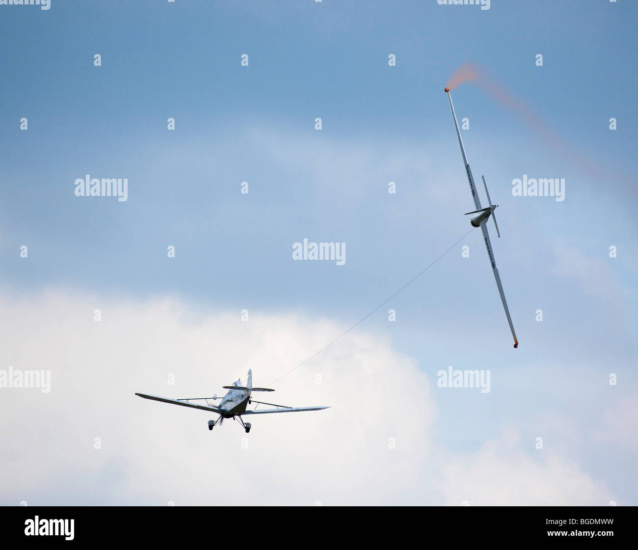 aerobatic glider being towed at air show 2009 Stock Photo