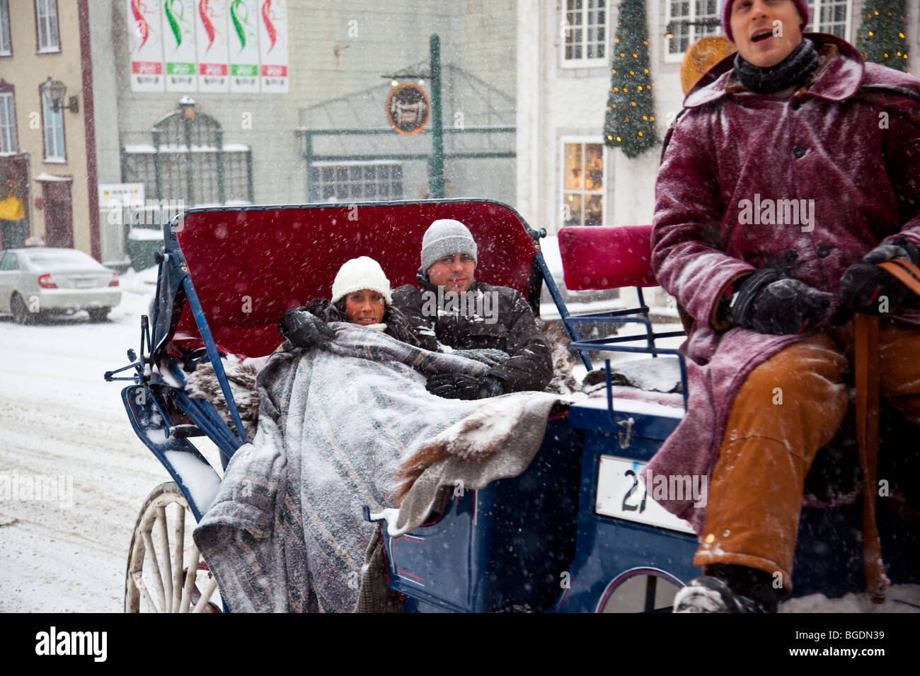Horse carriage ride and tour in Upper Old Quebec City, Canada Stock Photo