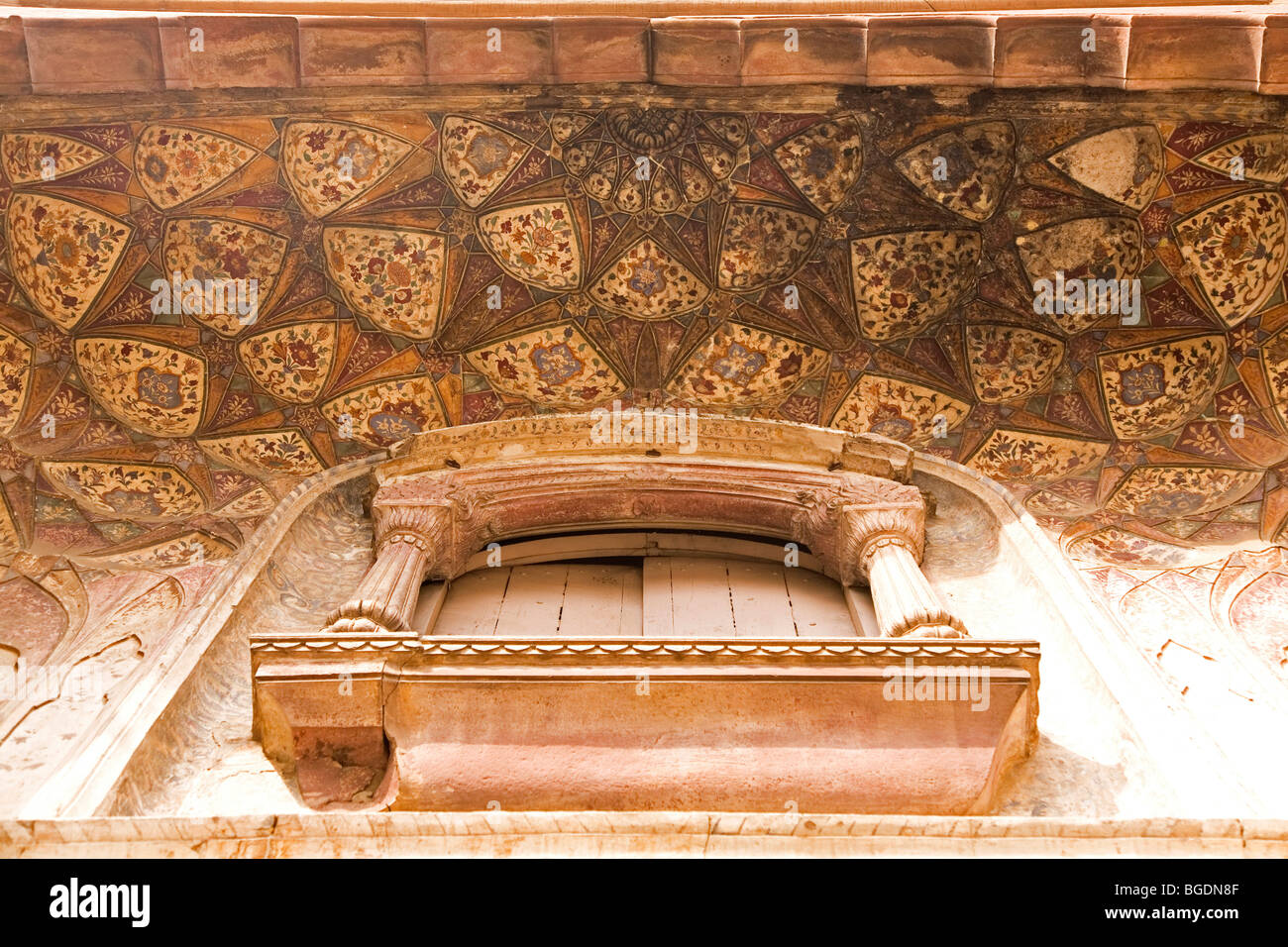 A detail from the ceiling of an Iwan on Safdarjung's Tomb in Delhi, India. Stock Photo