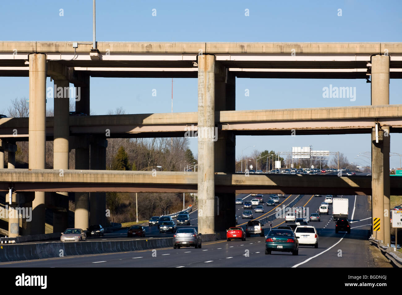 Three tier overpass over Baltimore Beltway, Maryland, United States Stock Photo